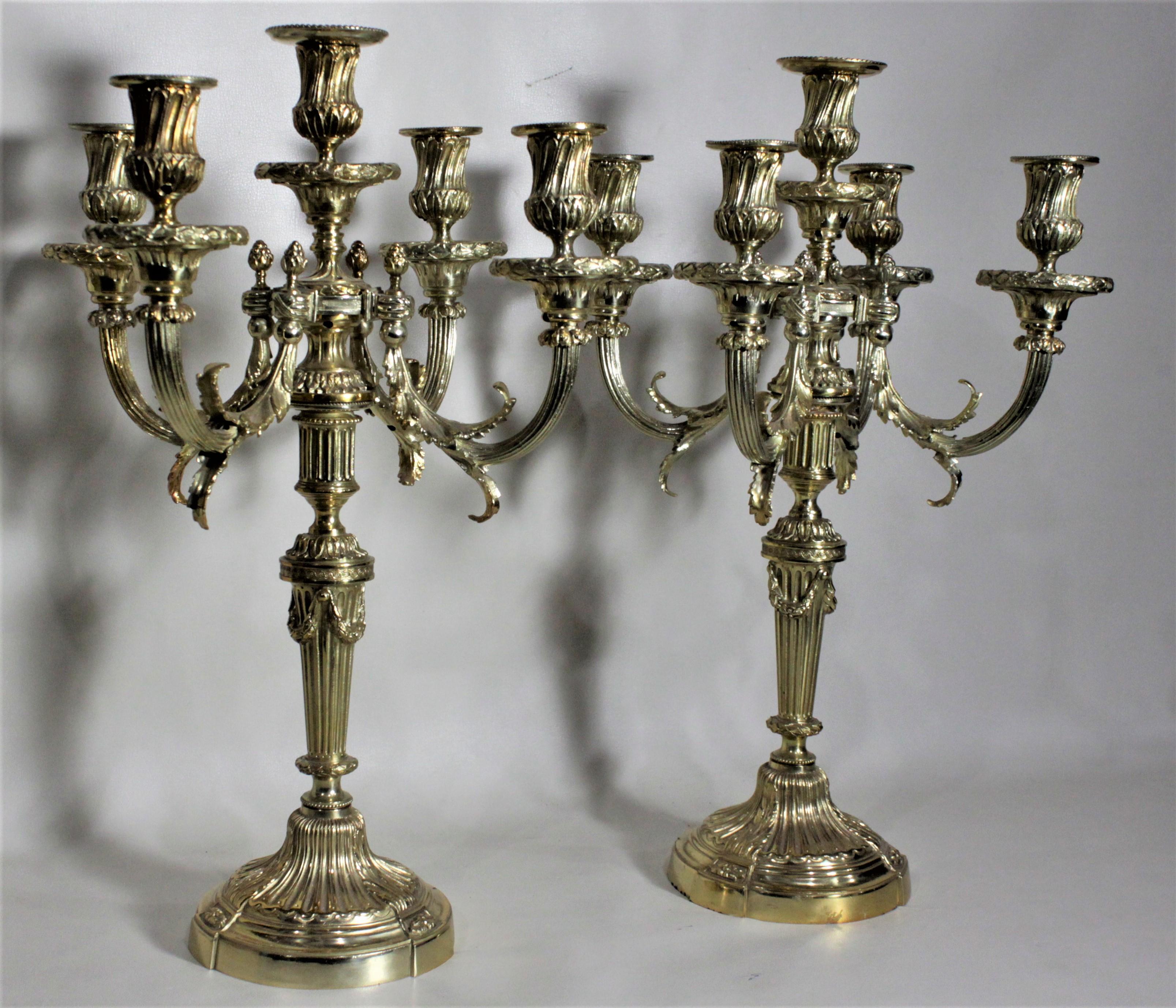 Pair of Antique Empire Style Four Branch Gilt Bronze Candelabras For Sale 1