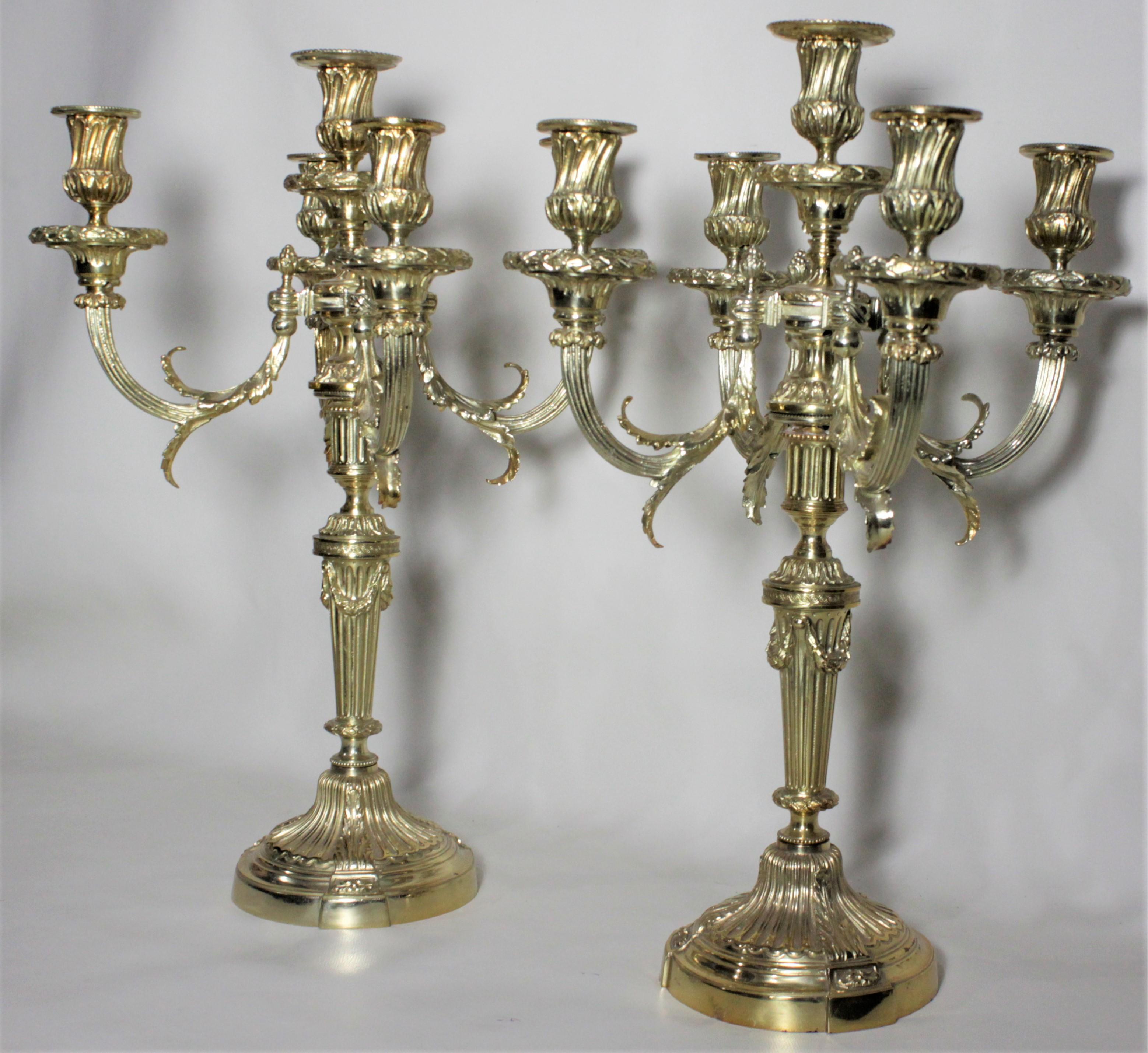 Pair of Antique Empire Style Four Branch Gilt Bronze Candelabras For Sale 2
