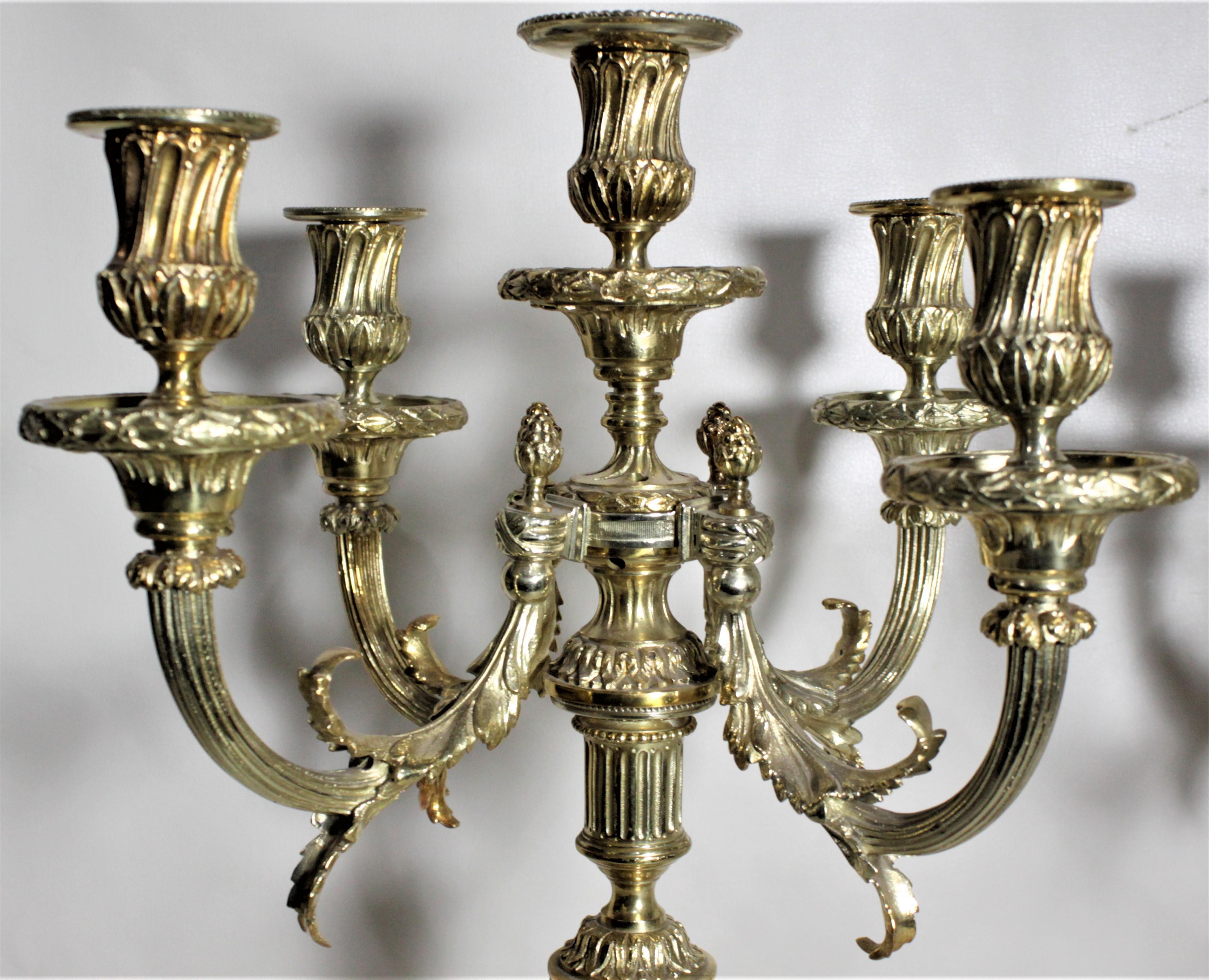 Pair of Antique Empire Style Four Branch Gilt Bronze Candelabras For Sale 4