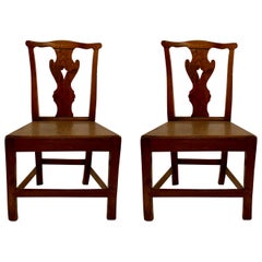 Pair of Antique English 18th Century Elm Side Chairs