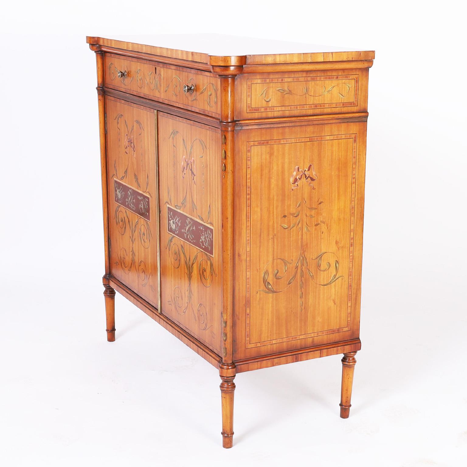 Satinwood Pair of Antique English Adams Style Cabinets For Sale