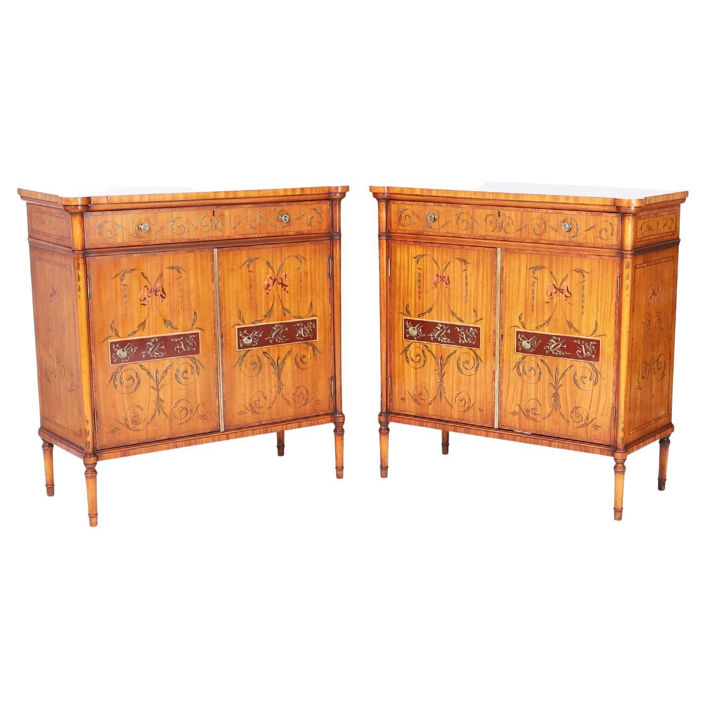 Pair of Antique English Adams Style Cabinets For Sale