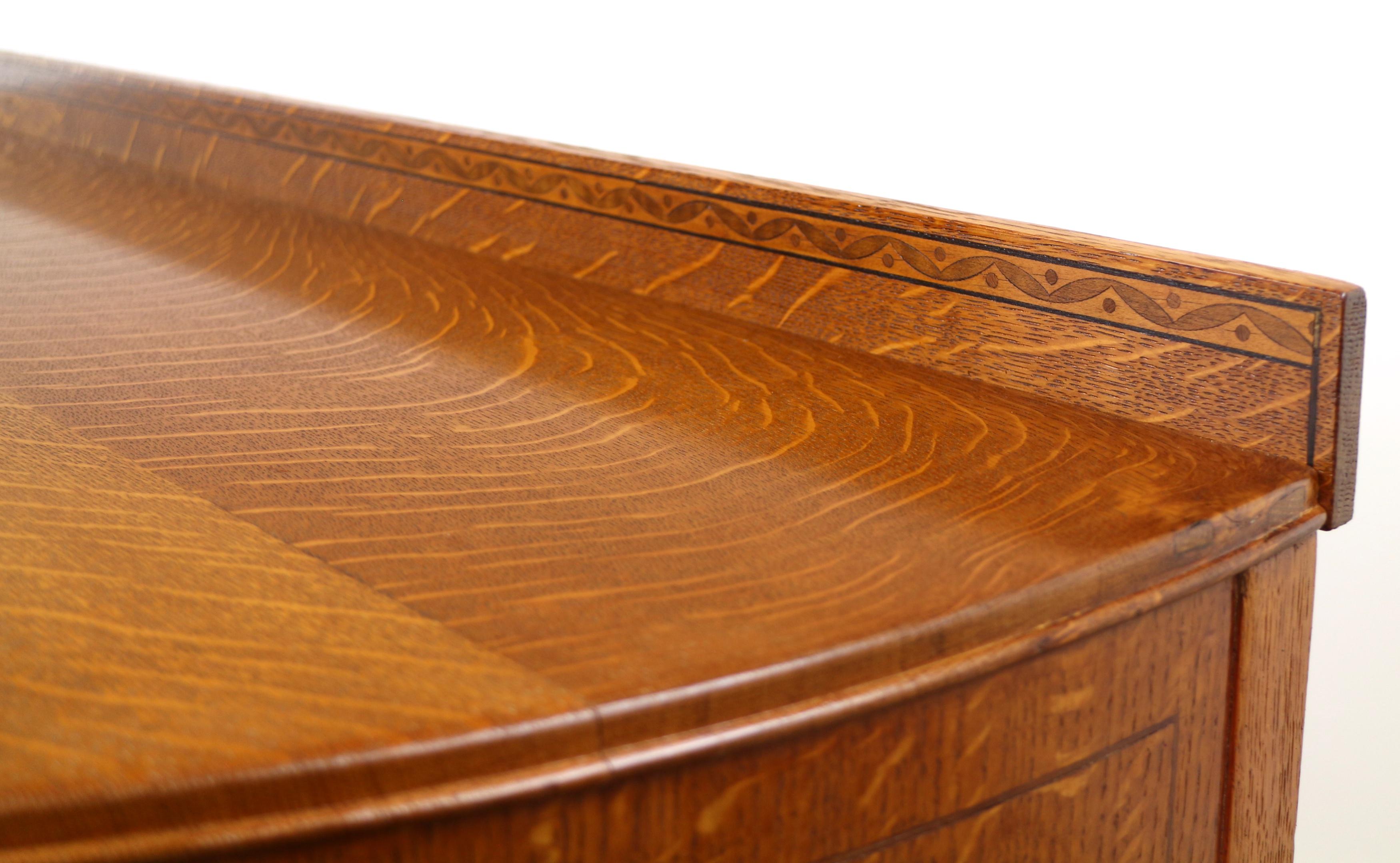 Pair of Antique English Arts & Crafts Oak Inlaid Dressing Table Chests For Sale 10