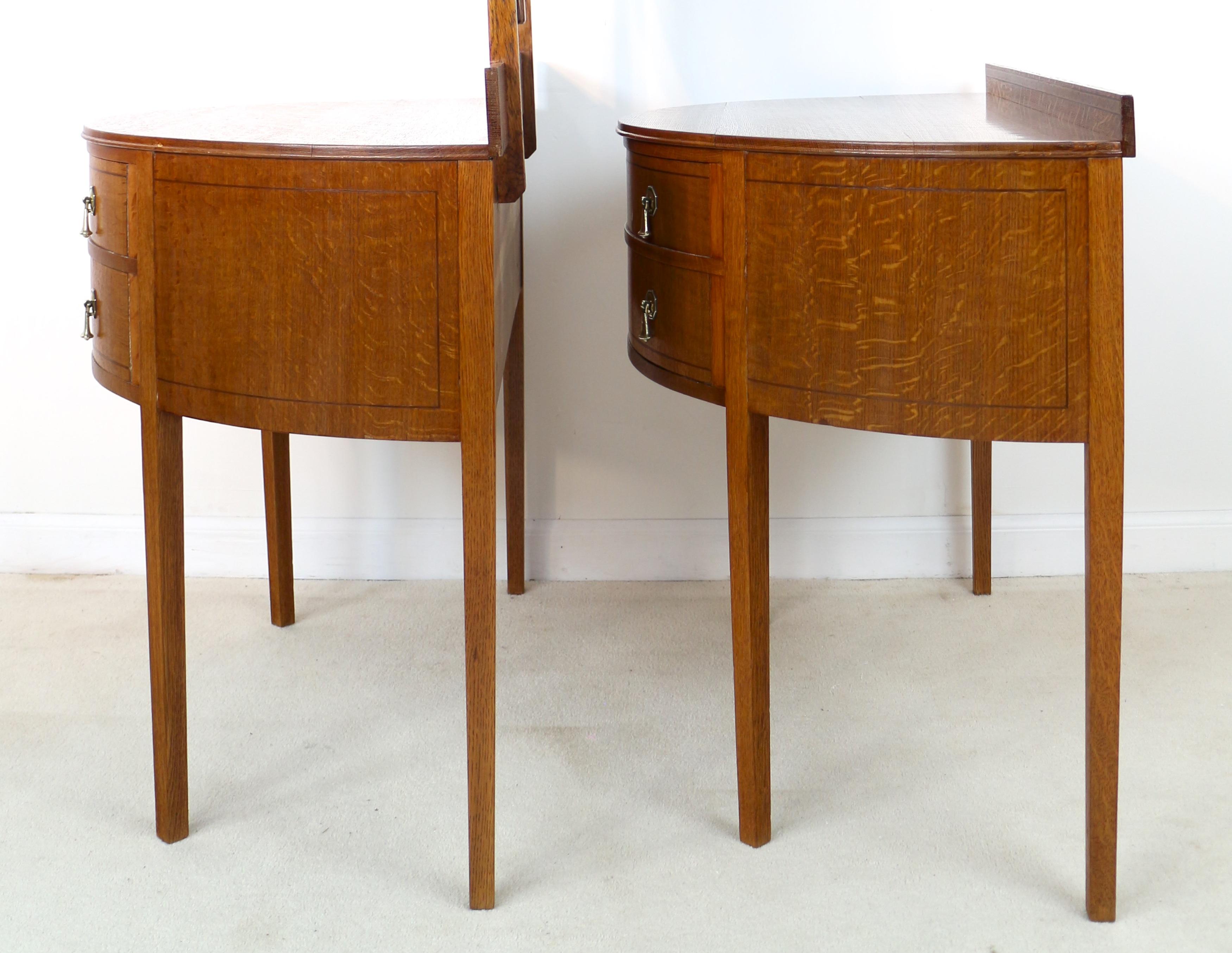 Arts and Crafts Pair of Antique English Arts & Crafts Oak Inlaid Dressing Table Chests For Sale
