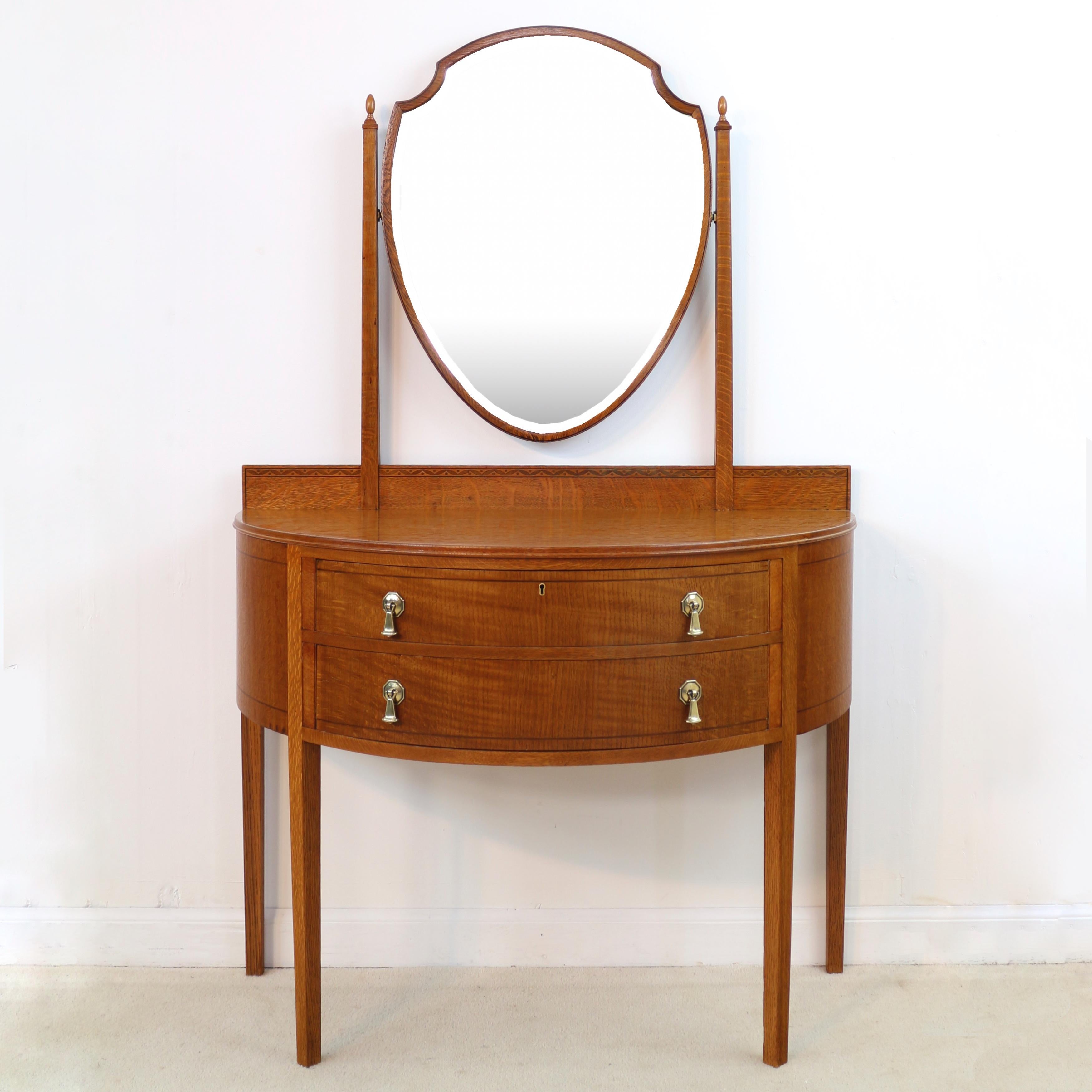 20th Century Pair of Antique English Arts & Crafts Oak Inlaid Dressing Table Chests