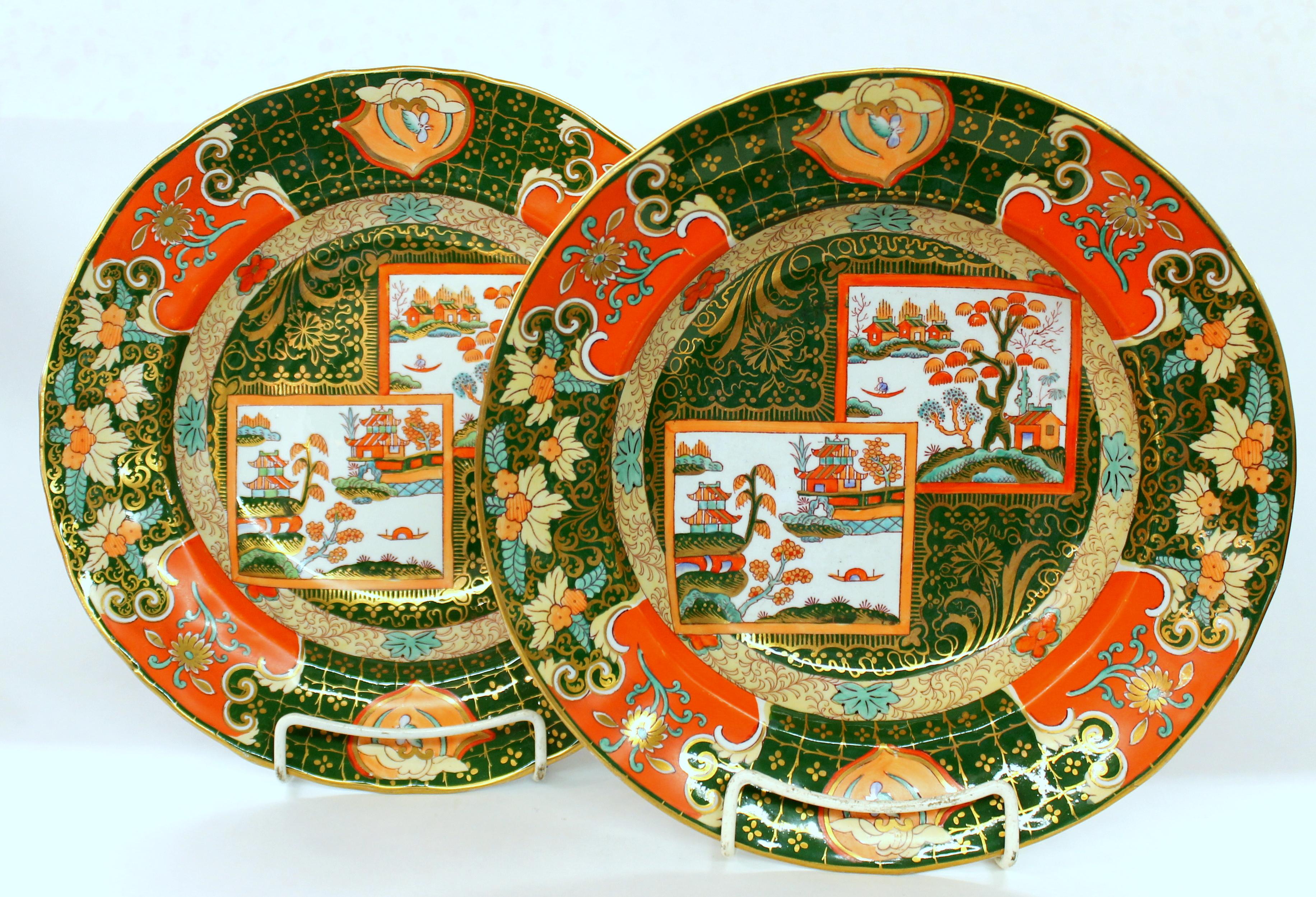 Pair of exceptional antique English Ashworth's Ironstone 