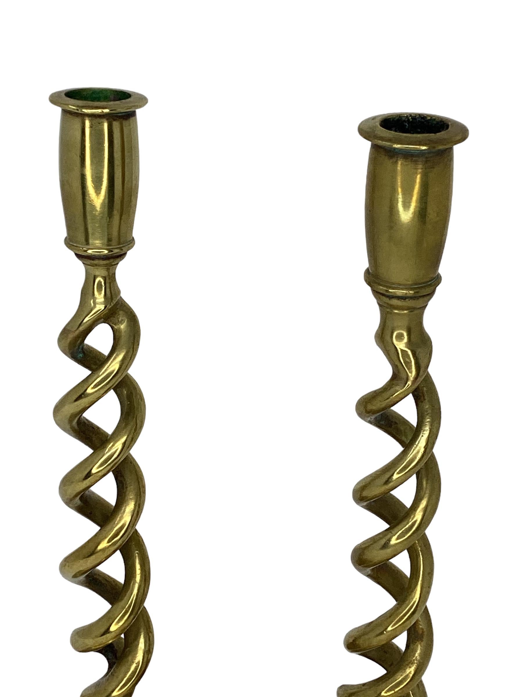 Early 20th Century Pair of Antique English Barley Candlesticks 