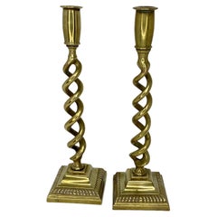 Pair of Antique English Barley Candlesticks 