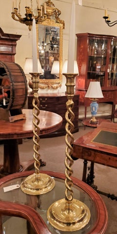 Pair of Antique English Barley Twist Candlesticks
