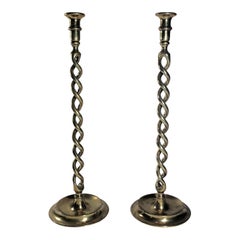 Pair of Antique English Barley Twist Candlesticks