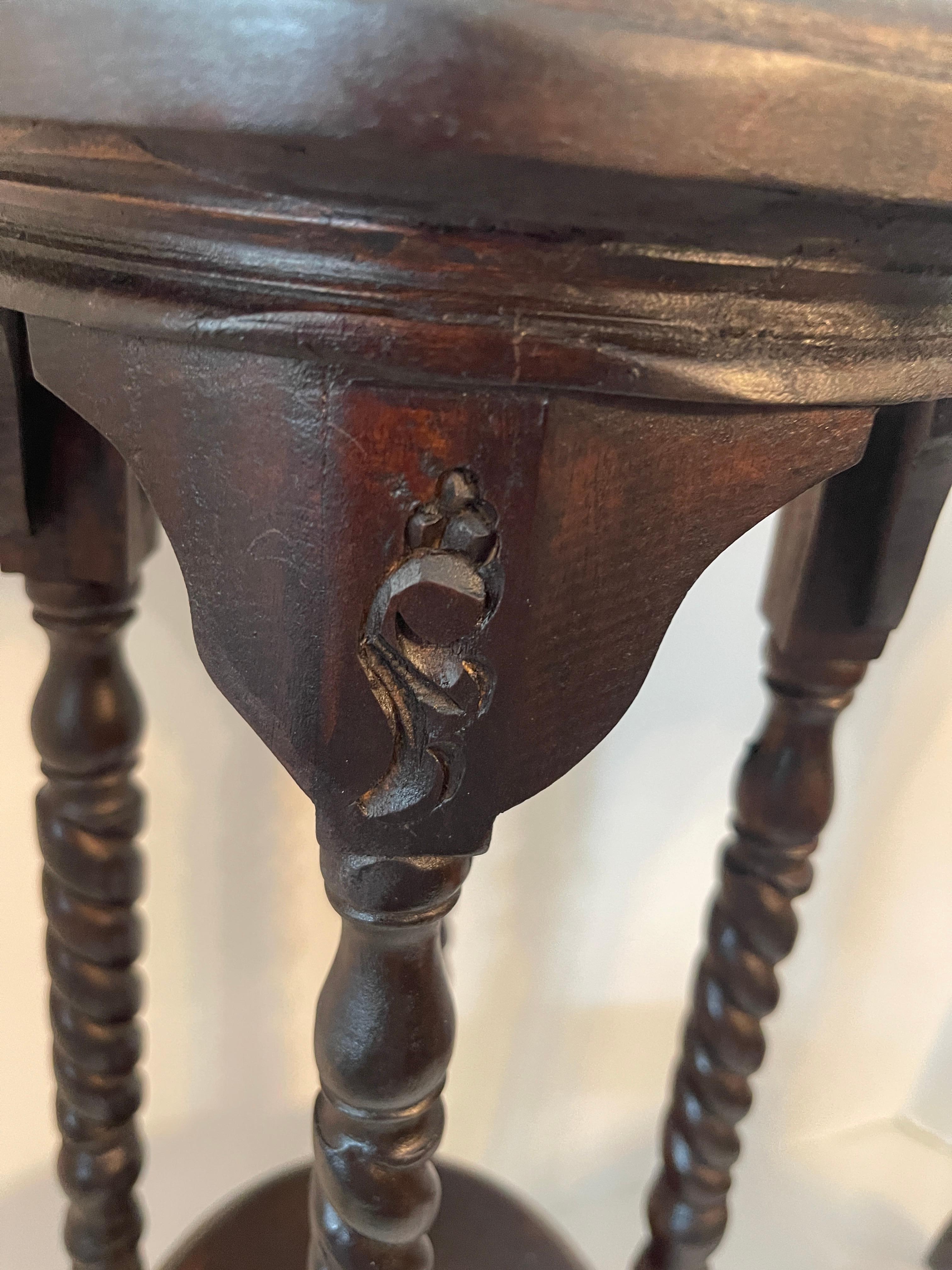 Pair of Antique English Barley Twist Heart Shape Candle Stands 4