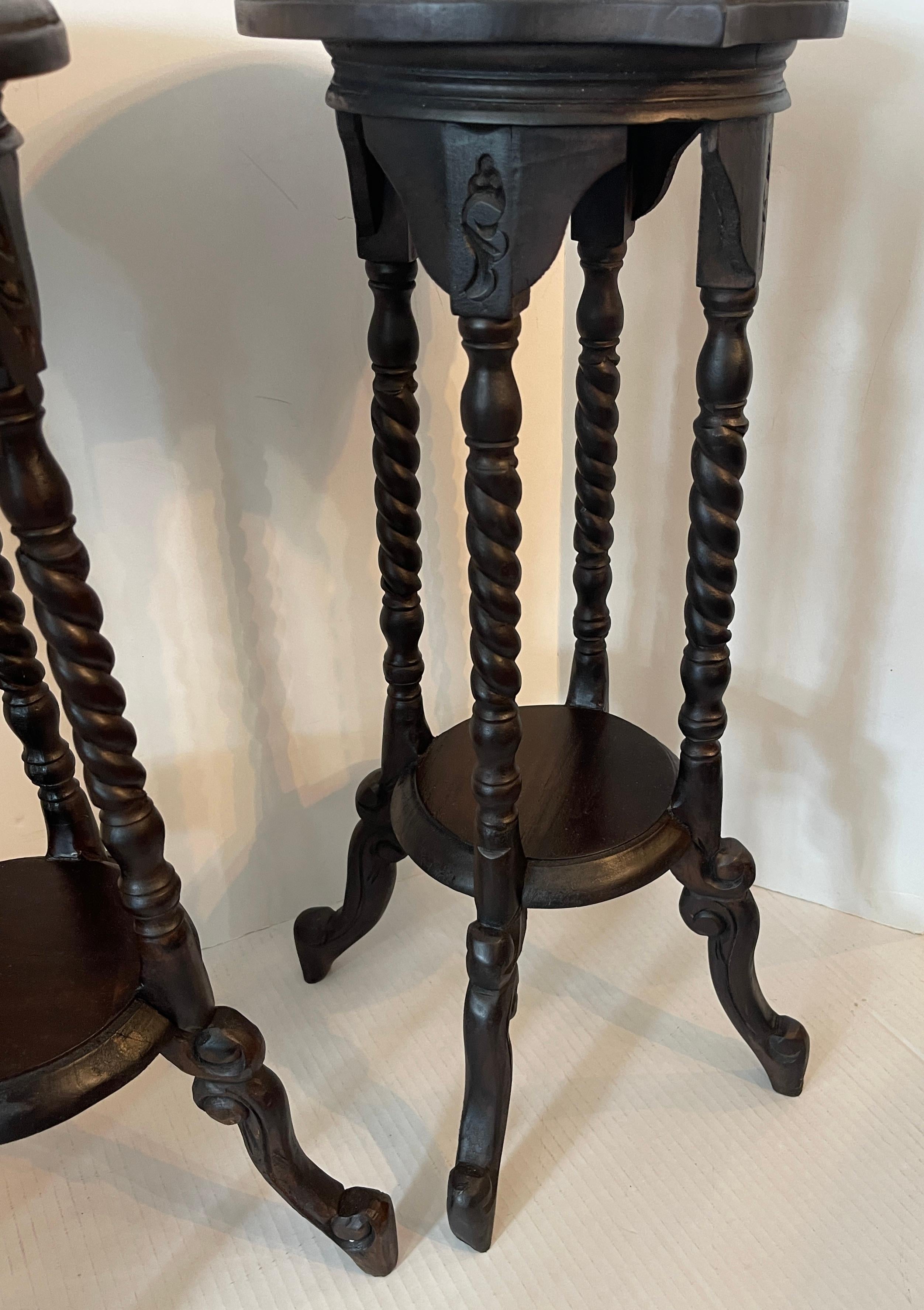 Pair of Antique English Barley Twist Heart Shape Candle Stands 6