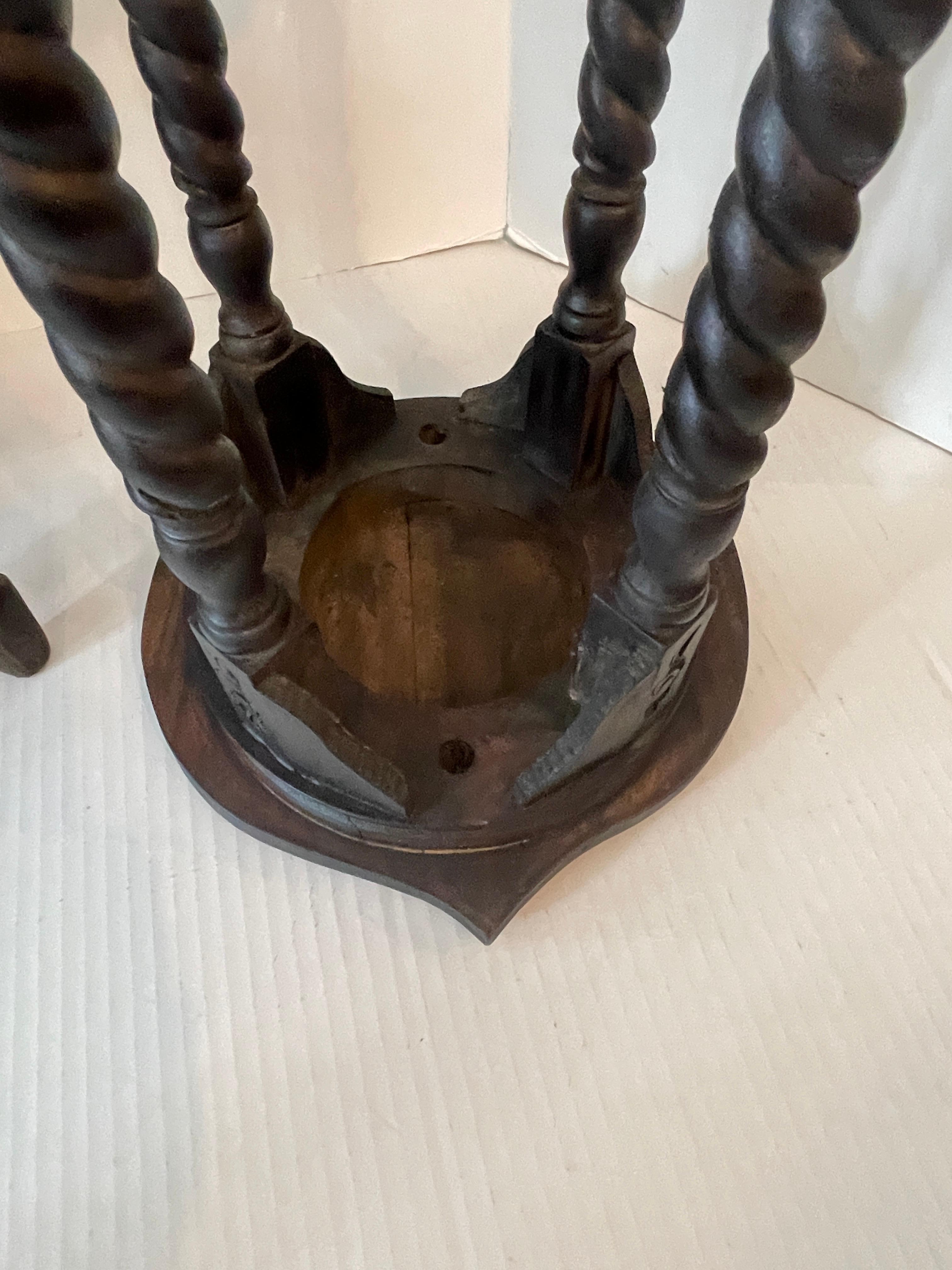 Pair of Antique English Barley Twist Heart Shape Candle Stands 7