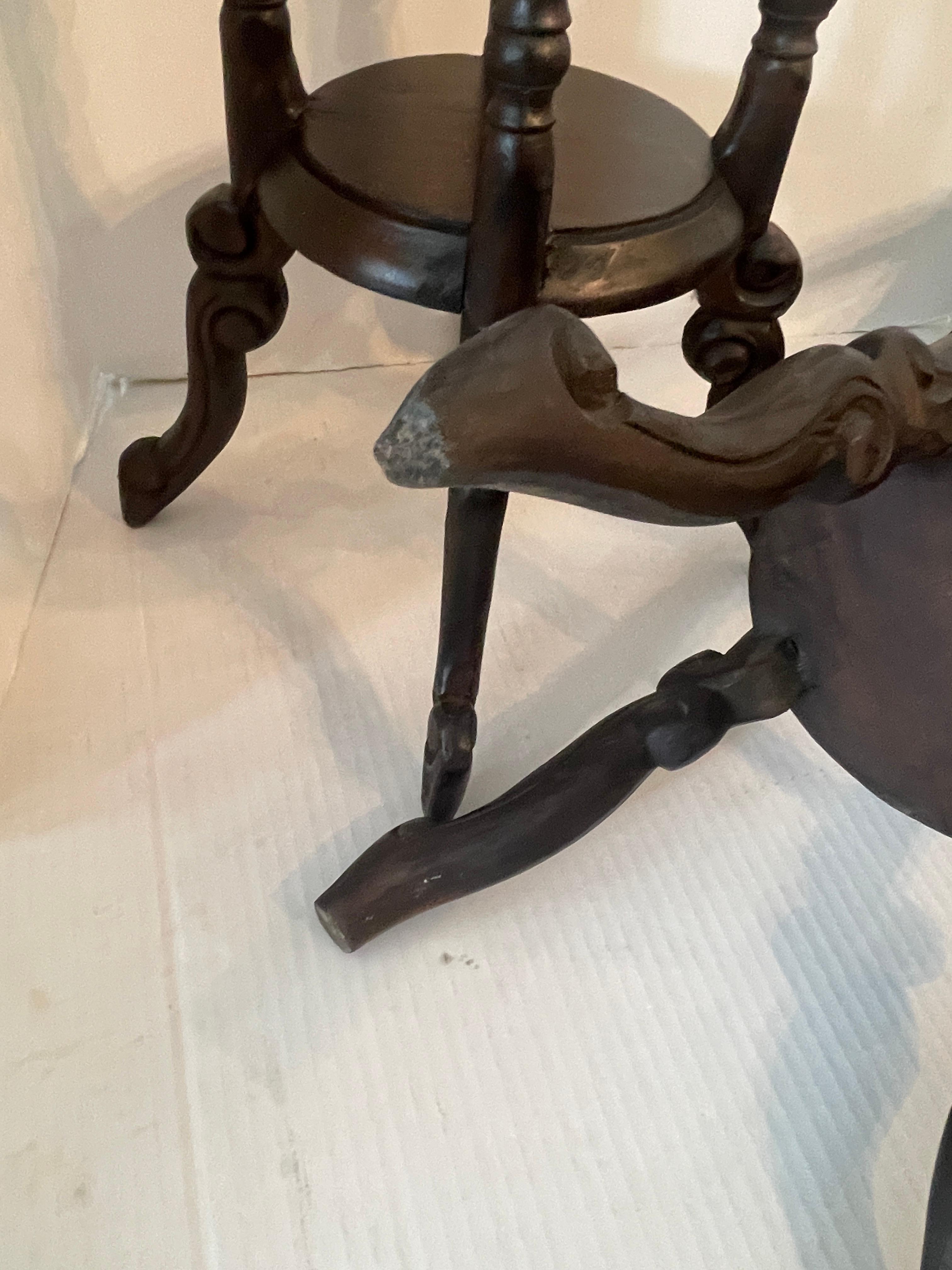 Pair of Antique English Barley Twist Heart Shape Candle Stands 9