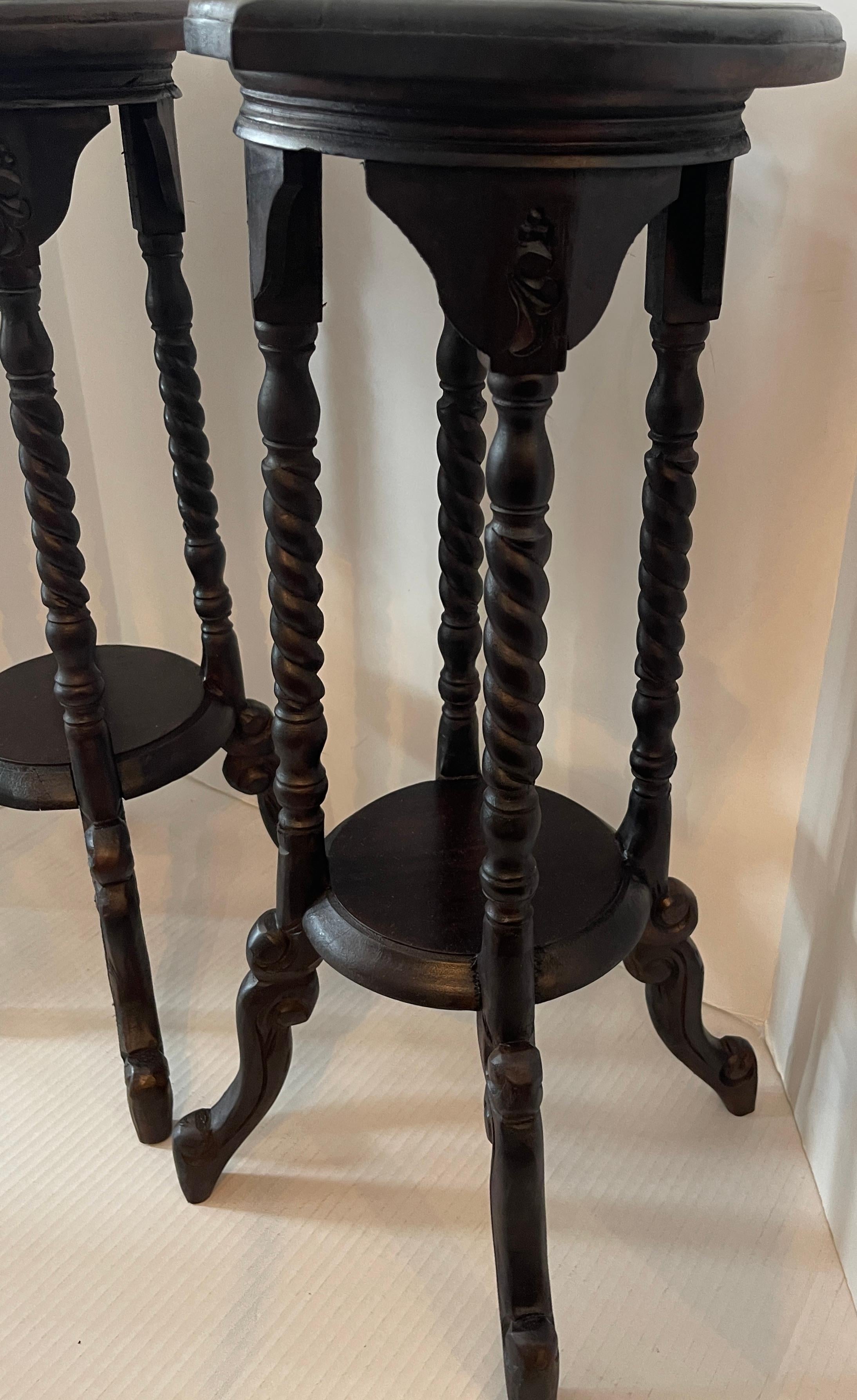 Pair of Antique English Barley Twist Heart Shape Candle Stands 11