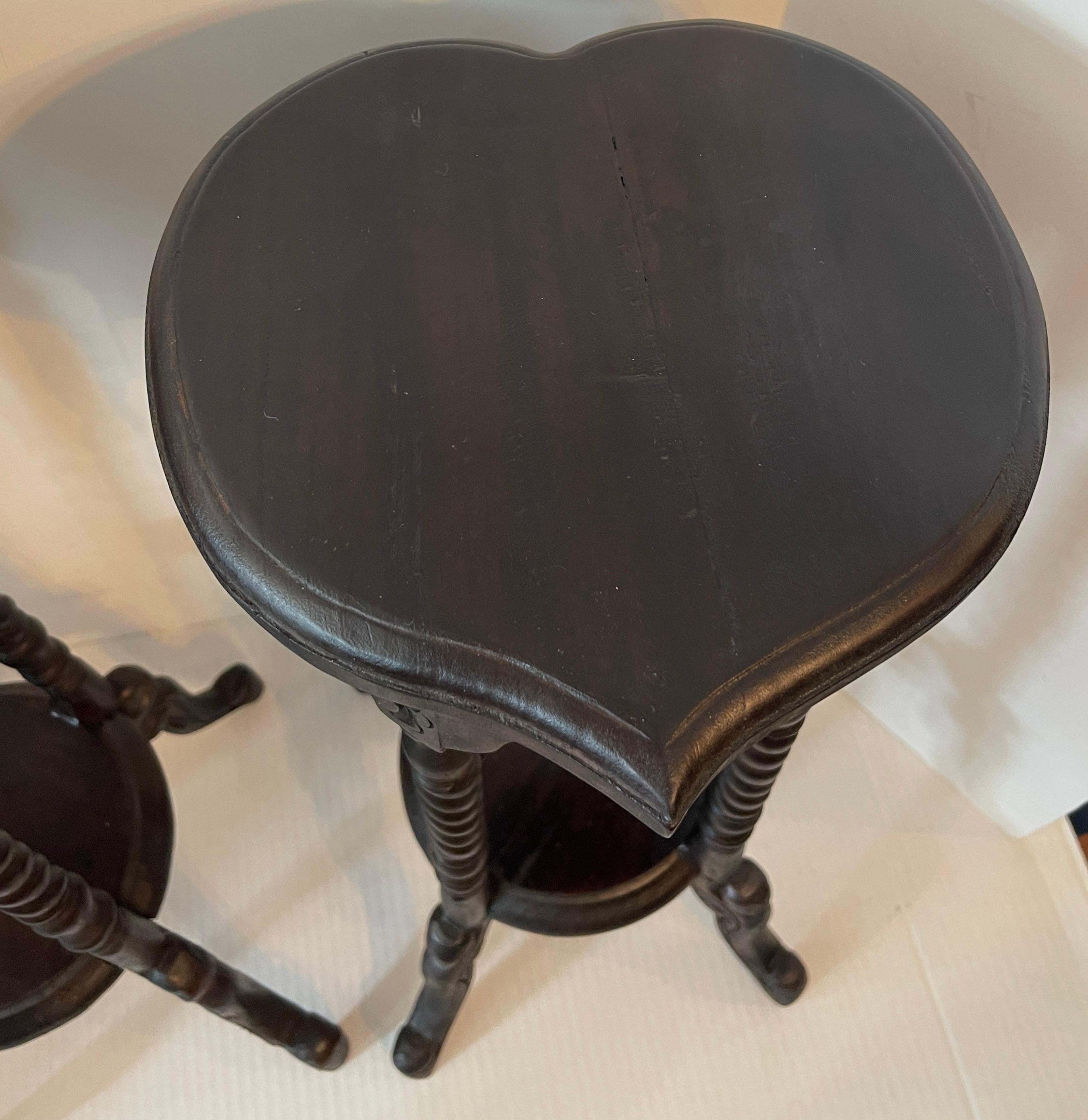 Early 20th Century Pair of Antique English Barley Twist Heart Shape Candle Stands
