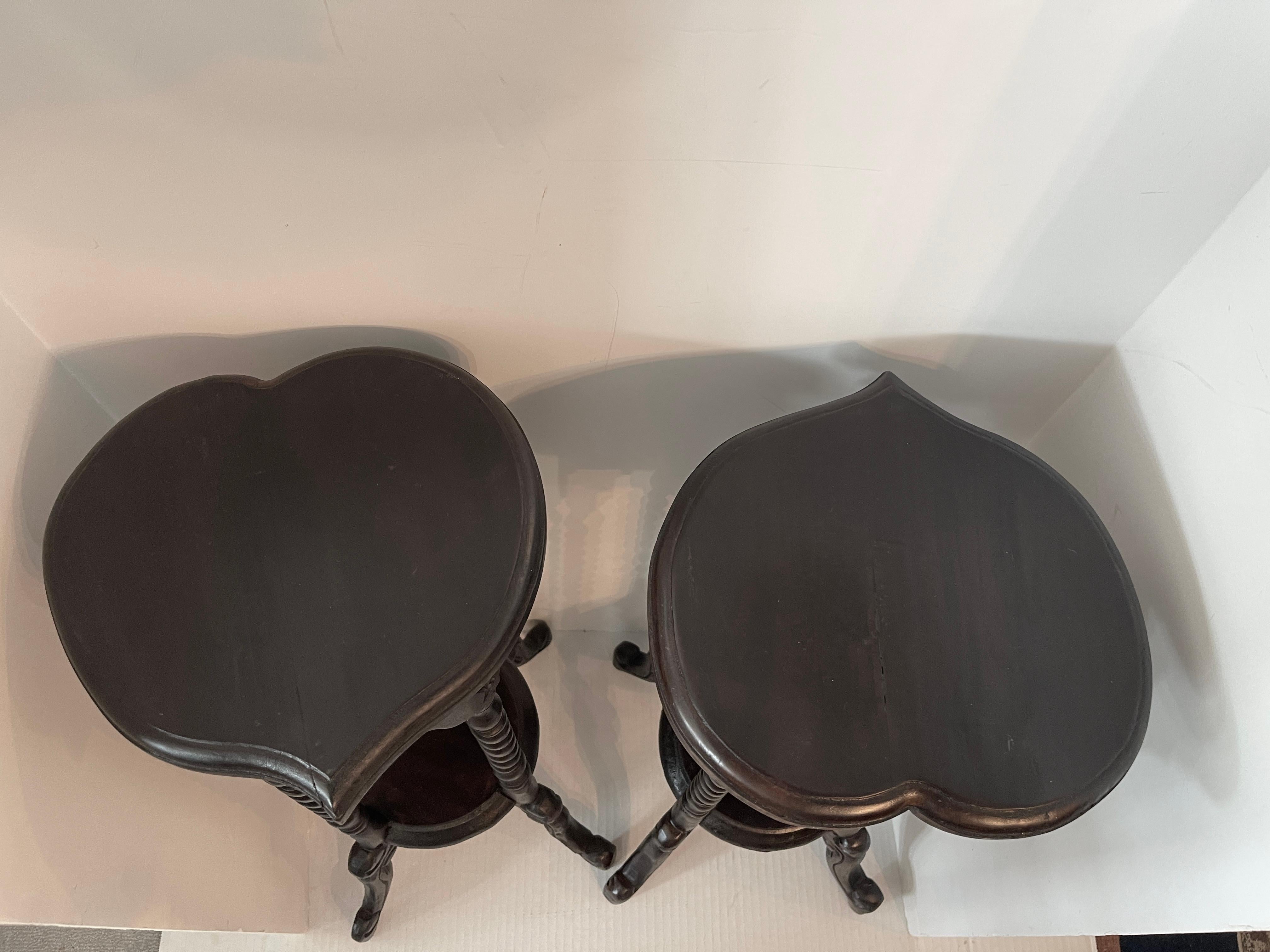 Wood Pair of Antique English Barley Twist Heart Shape Candle Stands