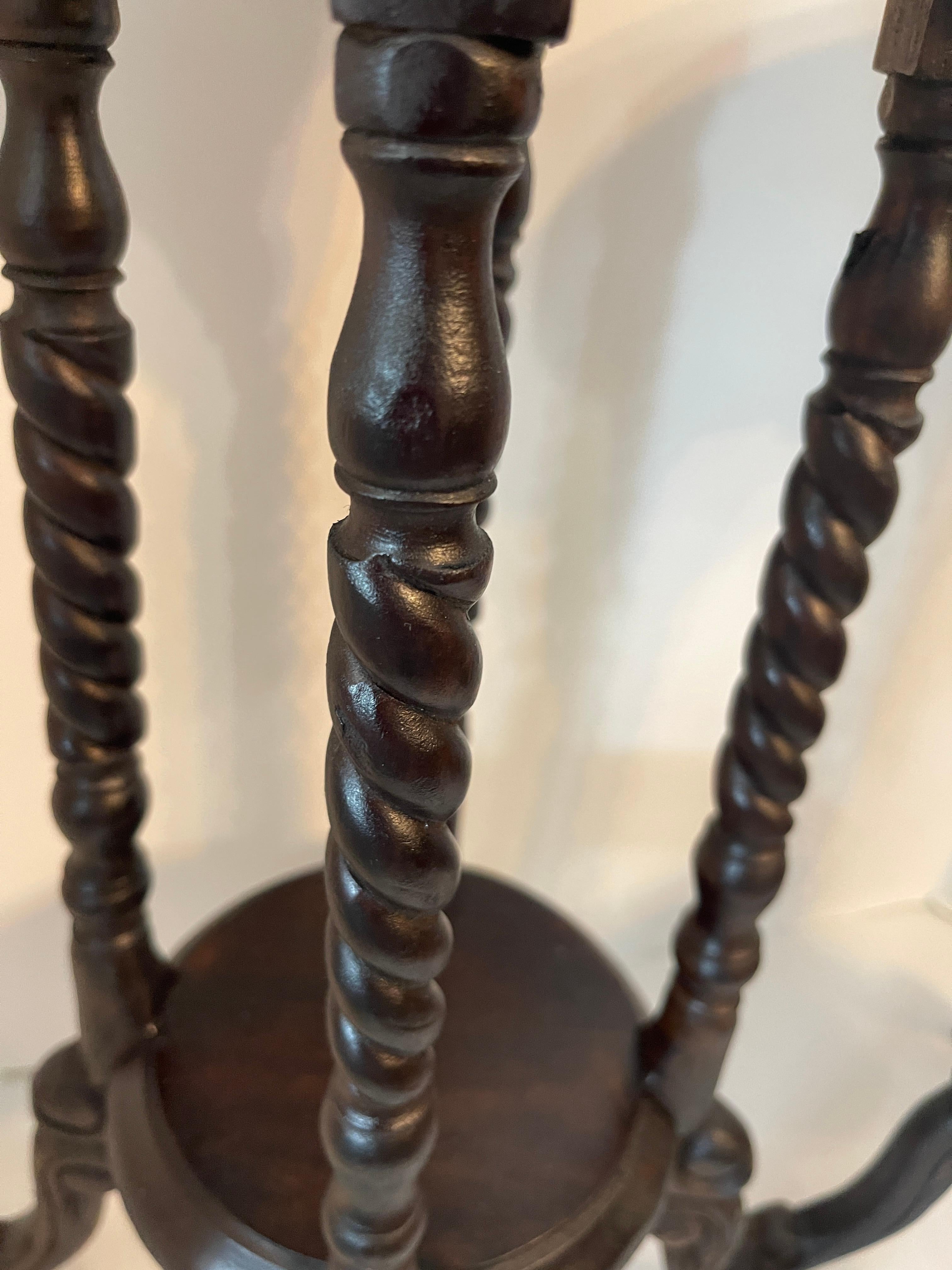 Pair of Antique English Barley Twist Heart Shape Candle Stands 2