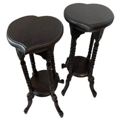 Pair of Antique English Barley Twist Heart Shape Candle Stands