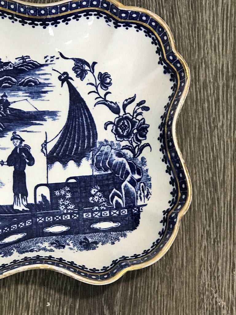 Pair of Antique English Blue and White Chinoiserie Square ...