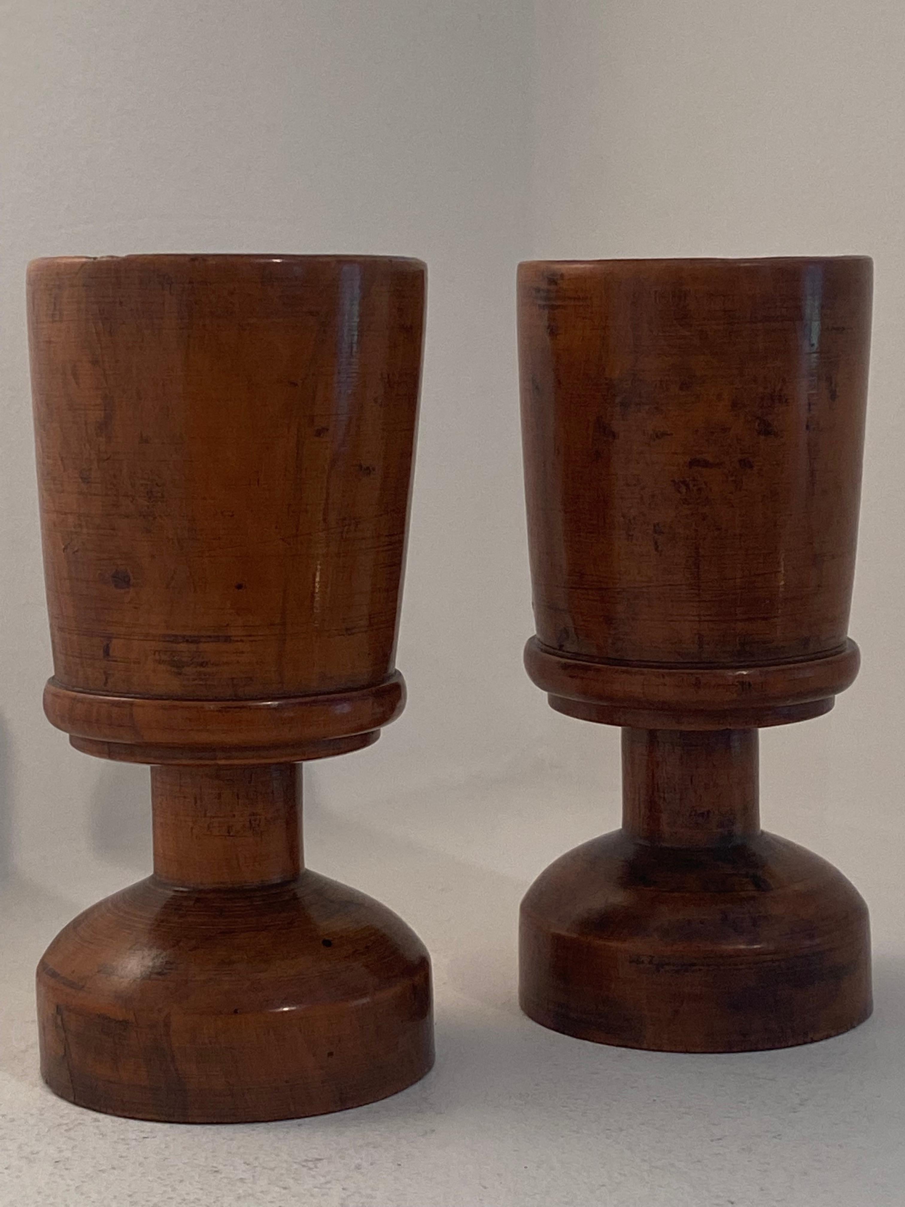 Patinated Pair of Antique English Boxwood Gobelets-Beker For Sale
