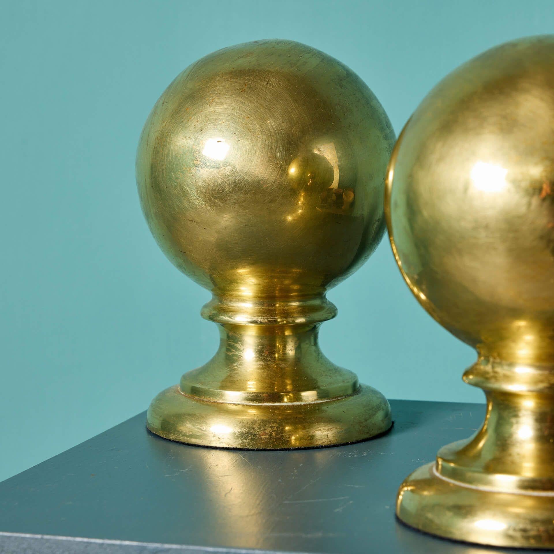 Hand-Crafted Pair of Antique English Brass Ball Finials For Sale