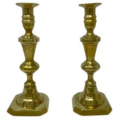 antiga 1860 candle Pair of Antique English Brass Candles, circa 1860-70