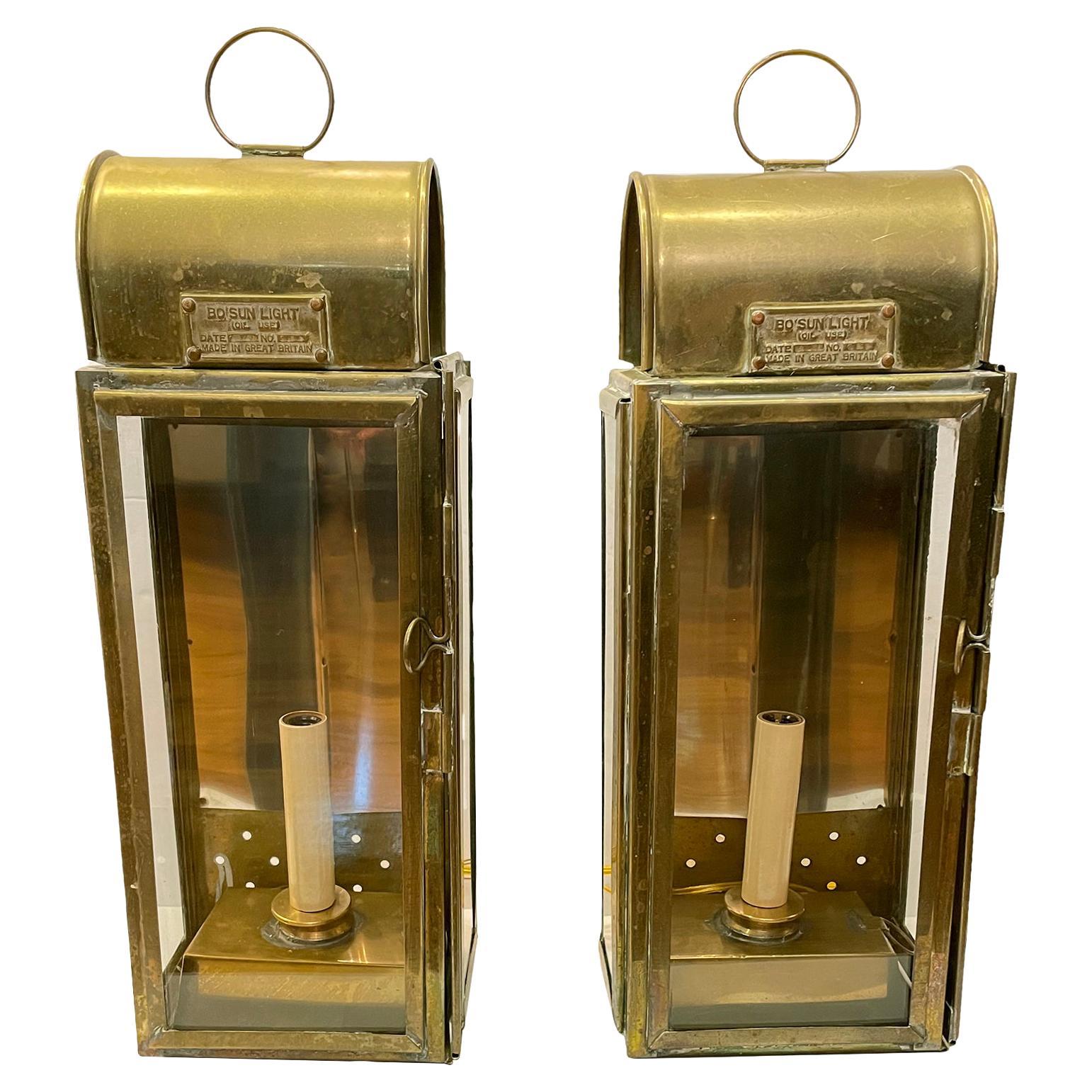 Pair of Antique English Brass Lantern Sconces