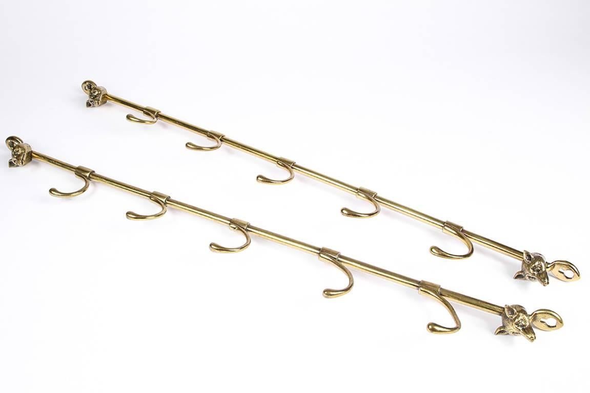 Pair of Antique English Brass Riding Crop Holders In Good Condition In Bridgeport, CT