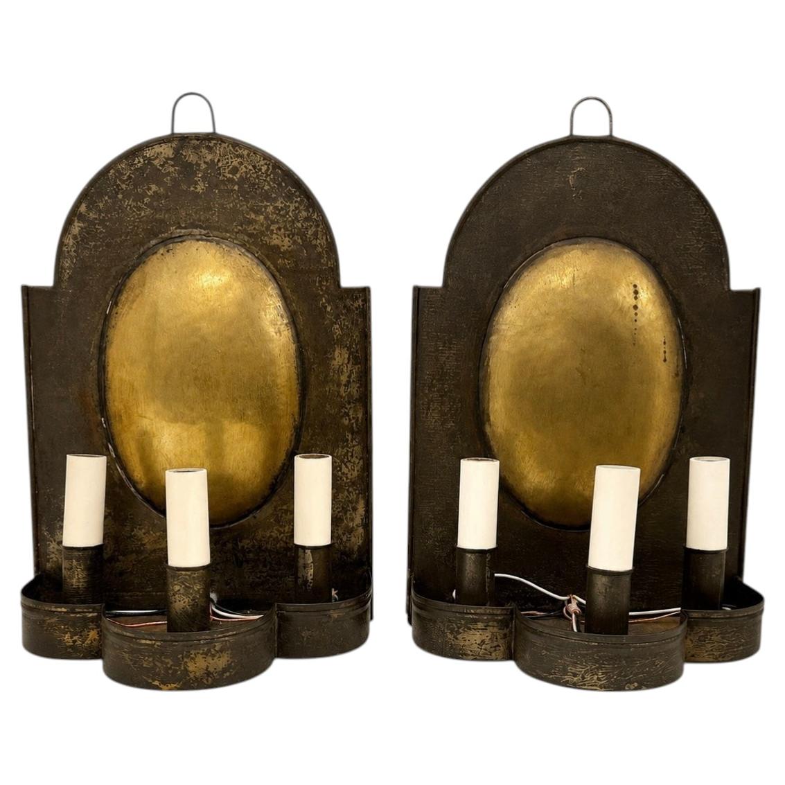 Pair of Antique English Brass Sconces
