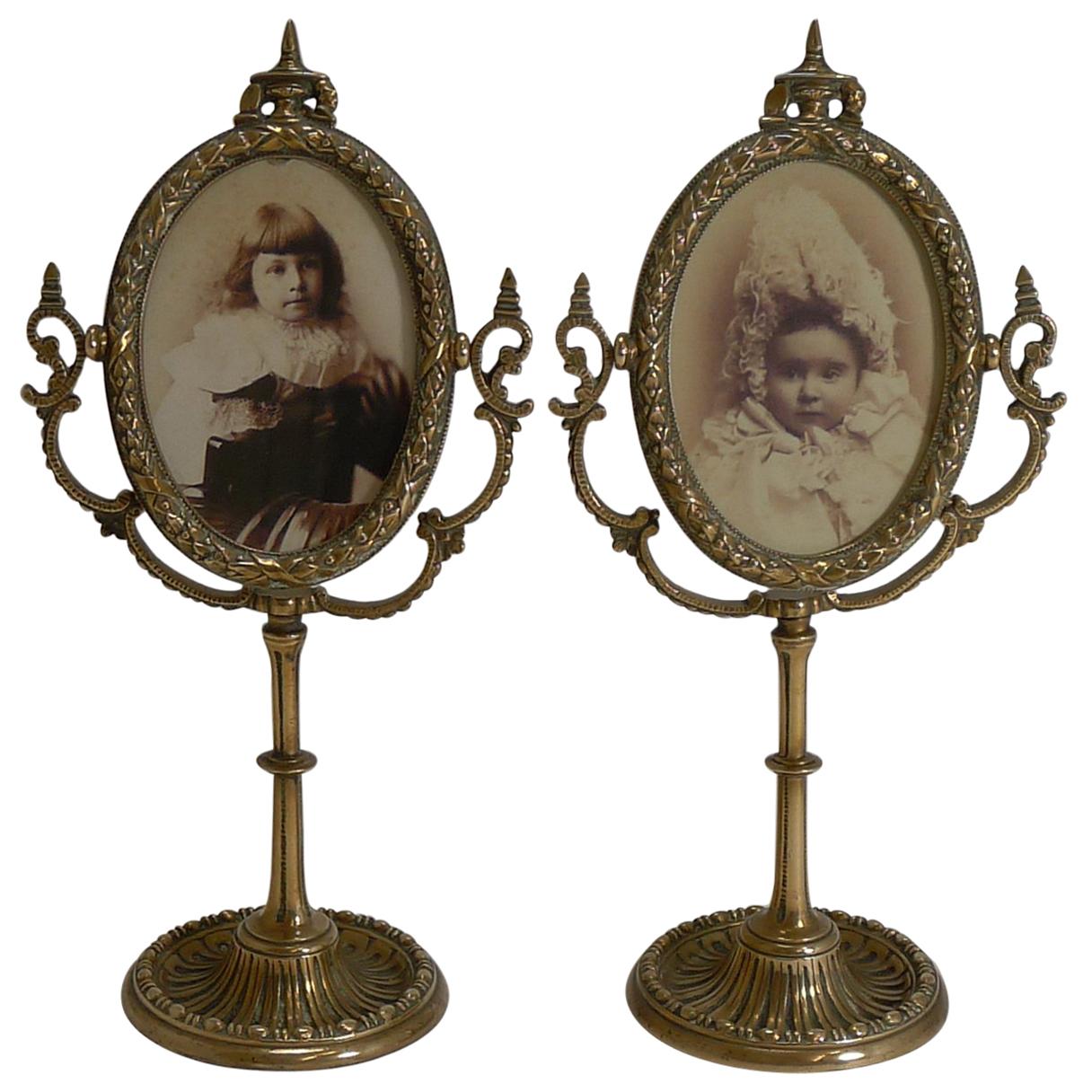 Pair of Antique English Brass Swing Photograph Frames, circa 1880