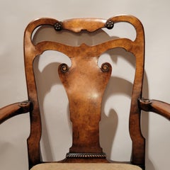Pair of Antique  English Burl Walnut Arm Chairs, circa 1860-1870