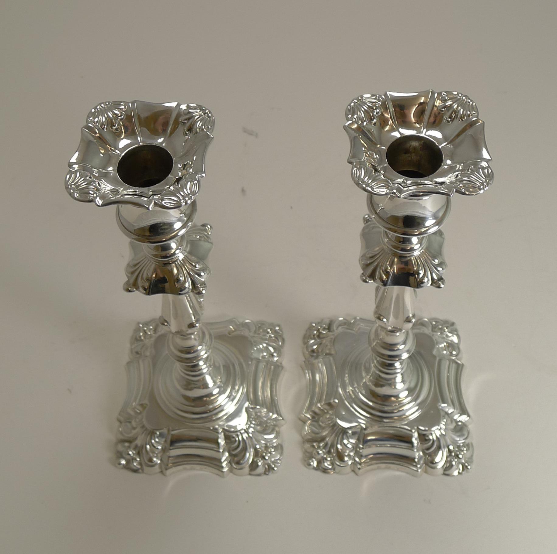 Late Victorian Pair of Antique English Candlesticks by Elkington, 1853
