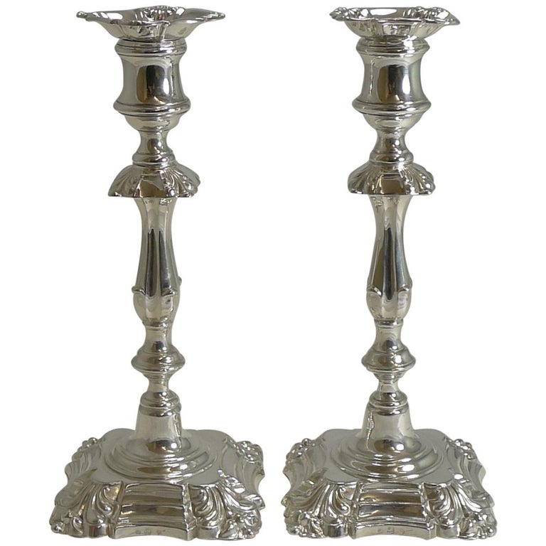 Pair of Antique English Candlesticks by Elkington, 1853 at 1stDibs