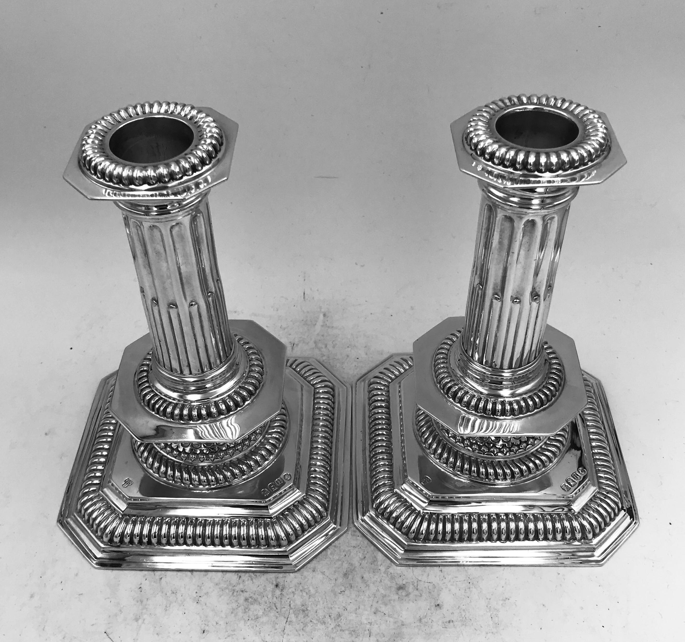 Queen Anne Pair of Antique English Sterling Silver Candlesticks For Sale