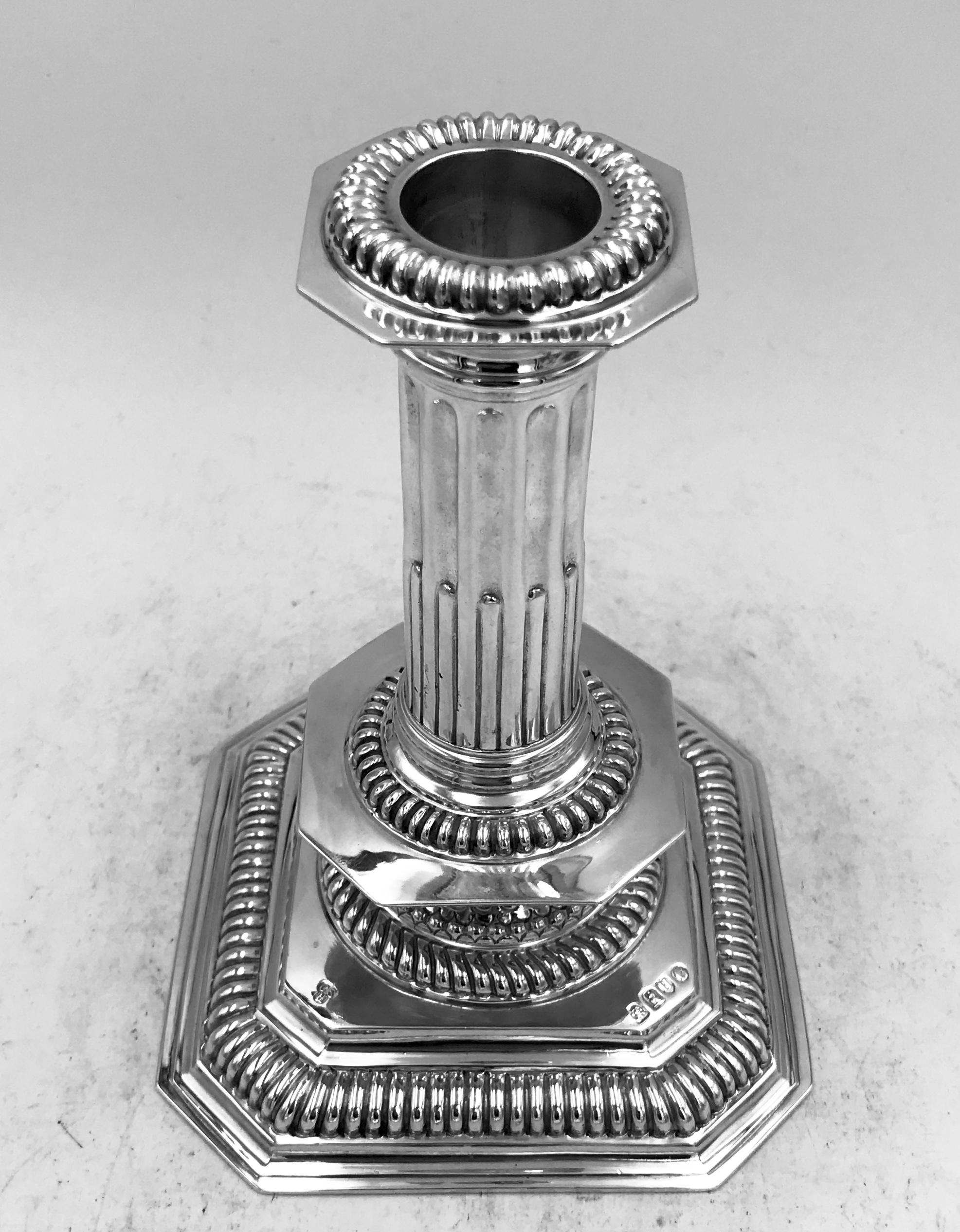 Late 19th Century Pair of Antique English Sterling Silver Candlesticks For Sale