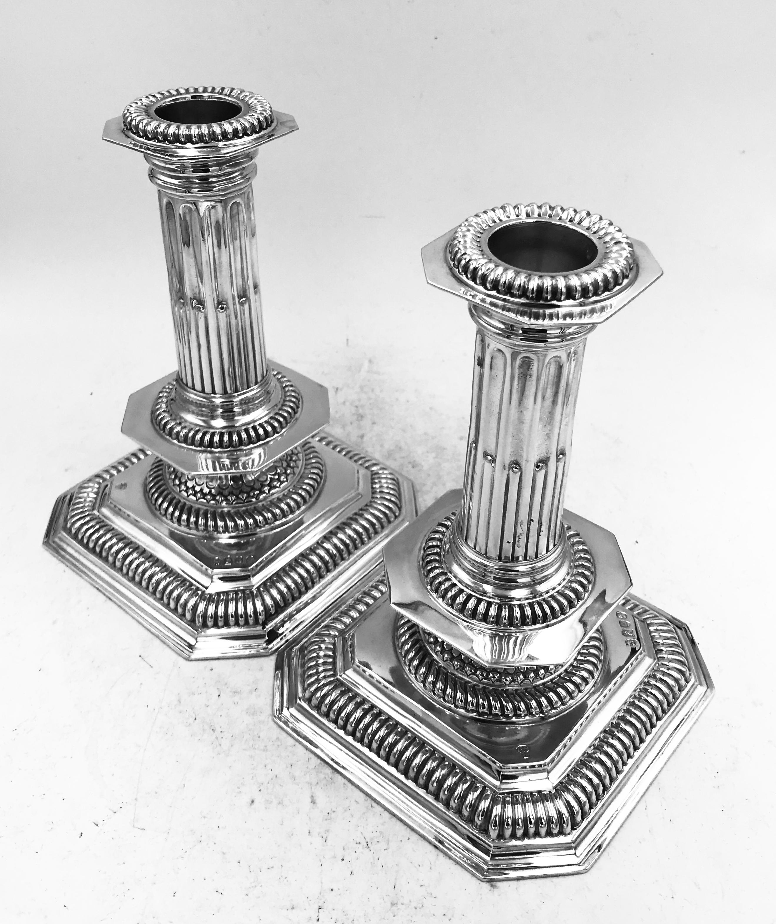 Pair of Antique English Sterling Silver Candlesticks For Sale 4