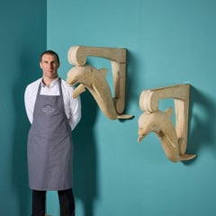 Pair of Antique English Carved Pine Dolphin Brackets