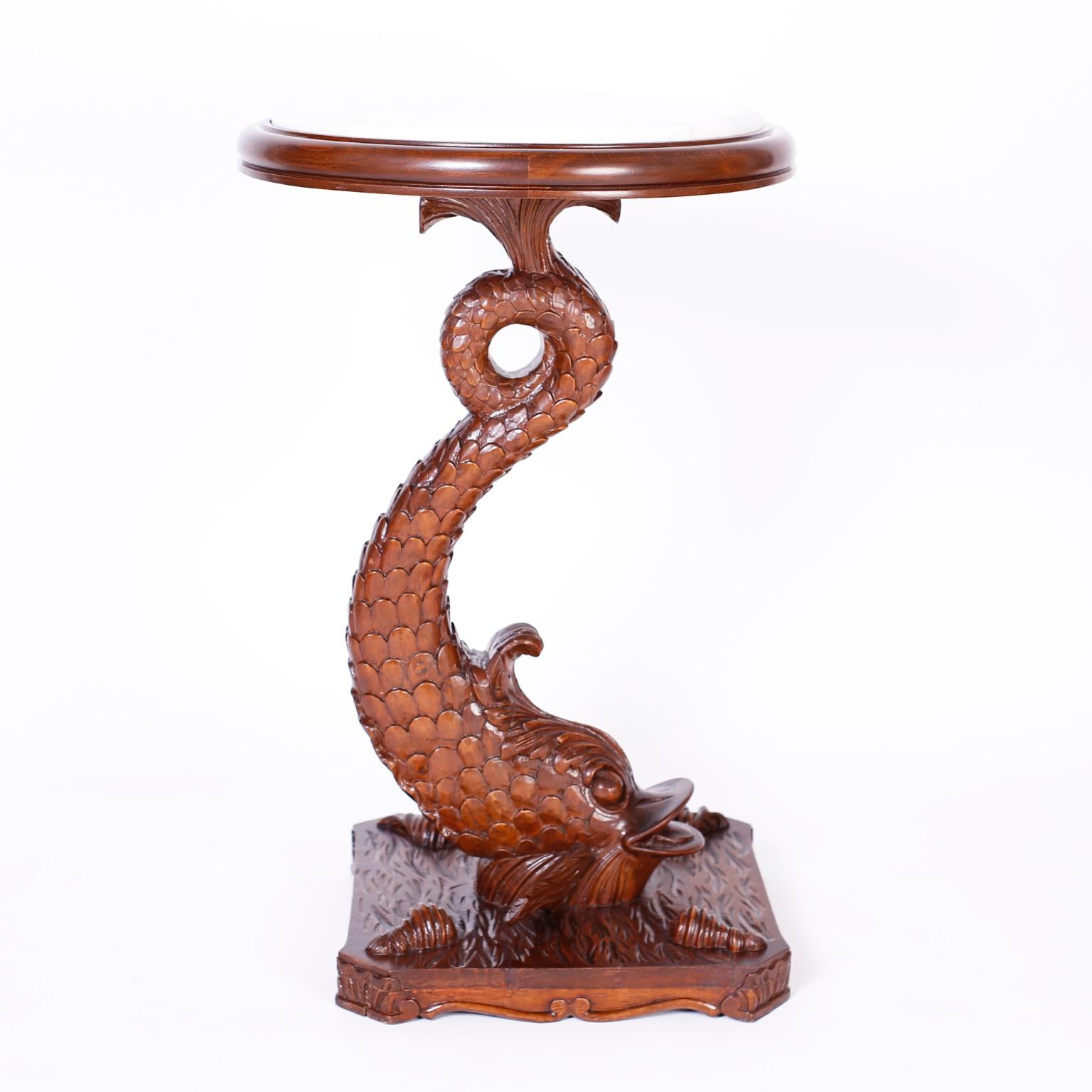 Hand-Carved Pair of Antique English Carved Wood Dolphin Stands or Pedestals For Sale