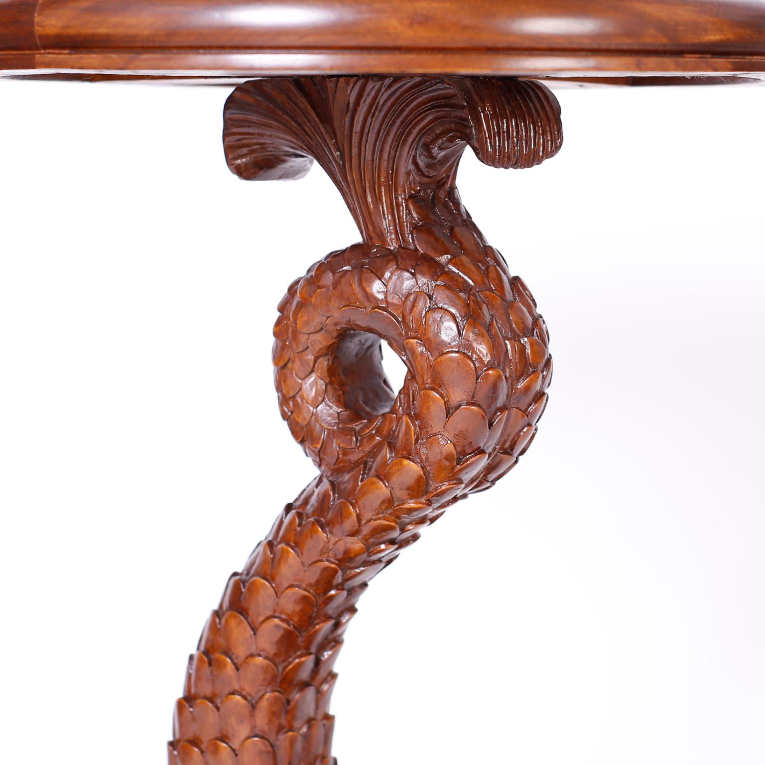Pair of Antique English Carved Wood Dolphin Stands or Pedestals 1