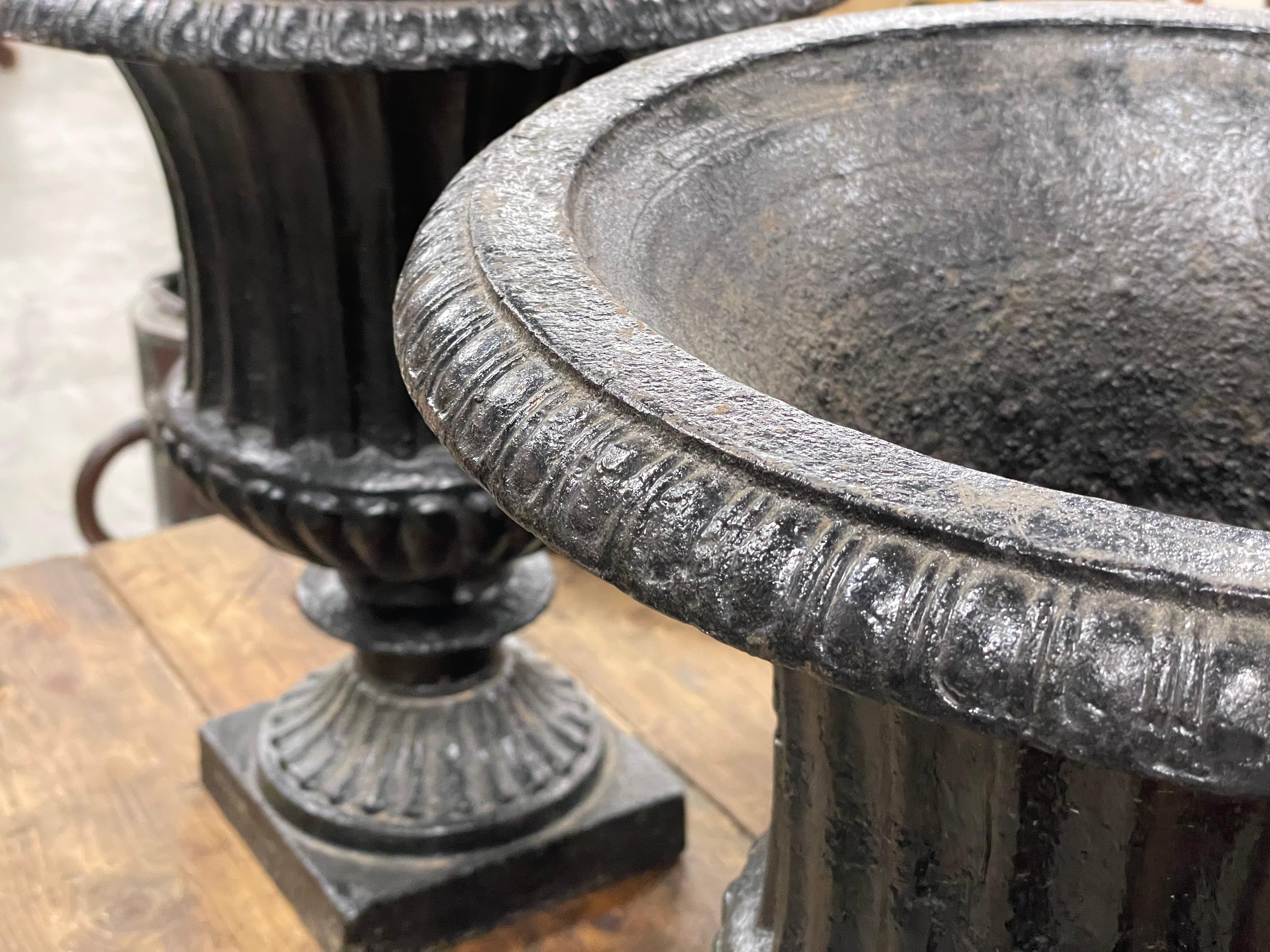 British Pair of Antique English Cast Iron Urns For Sale