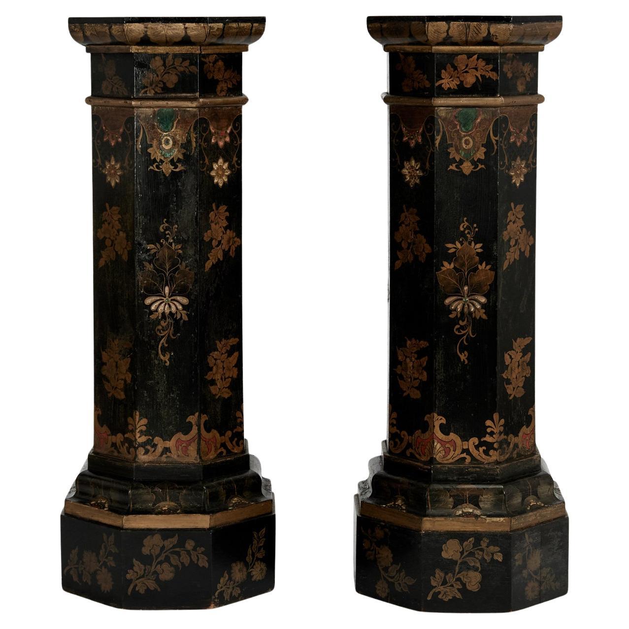 Coppia di piedistalli antichi inglesi Chinoiserie