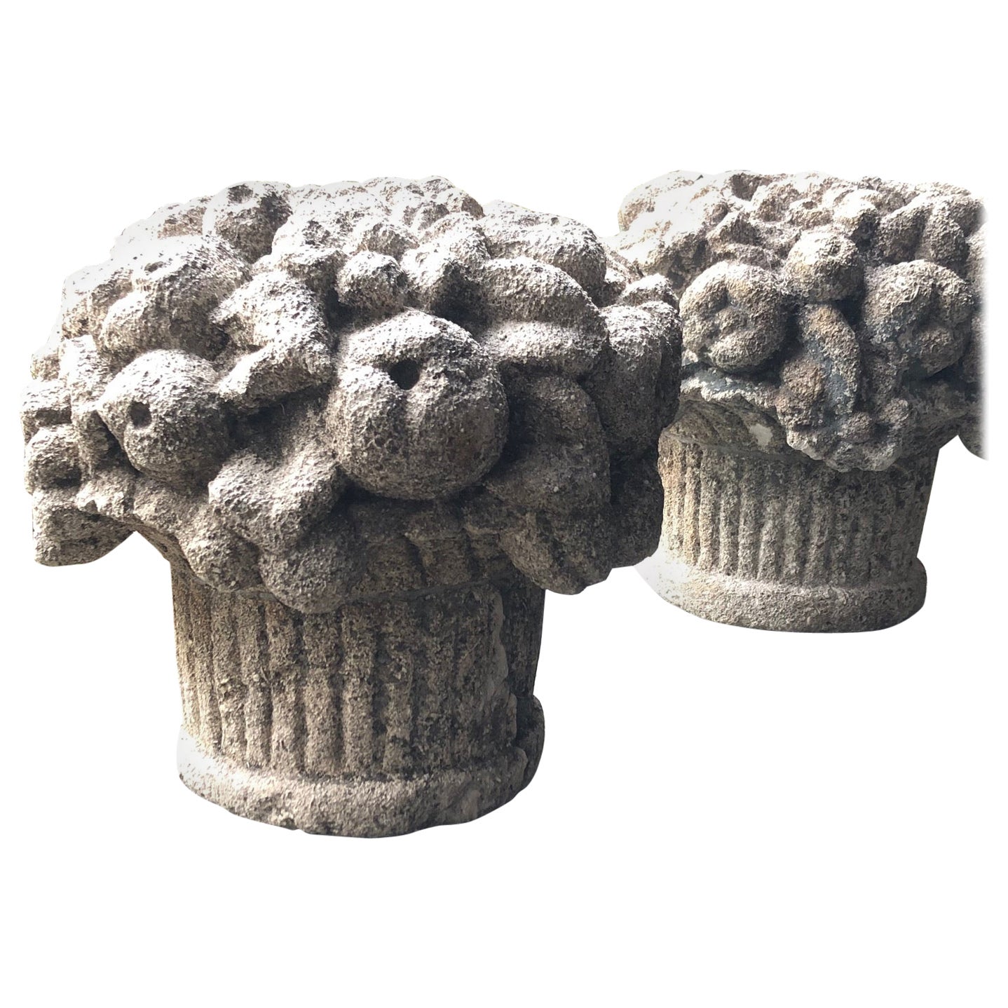 Pair of Antique English composition stone fruit basket ornaments