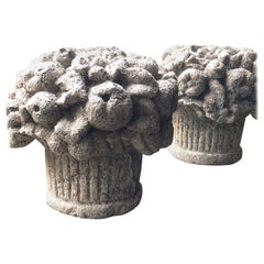 Pair of Antique English composition stone fruit basket ornaments