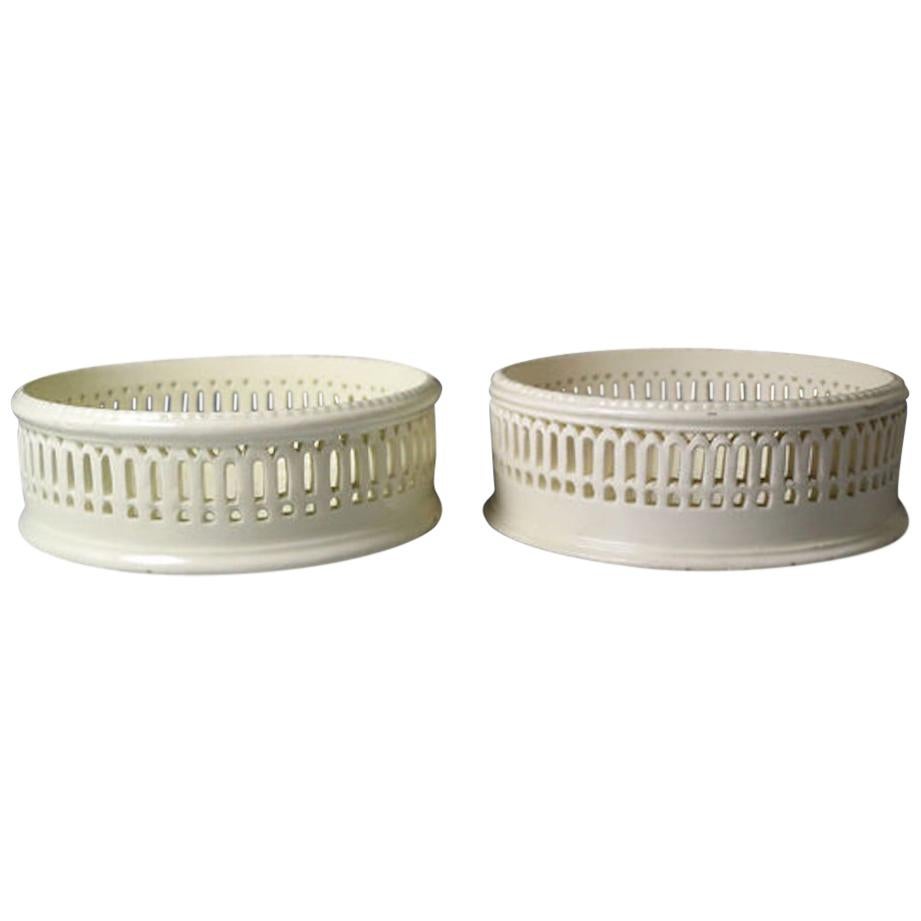 Pair of Antique English Creamware Pottery Wine Coasters, 18th Century