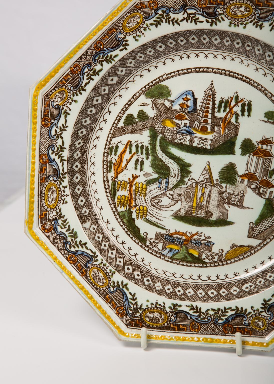 Early 19th Century  Pair Antique Plates Showing an Elephant in an Imaginary Asian Setting For Sale