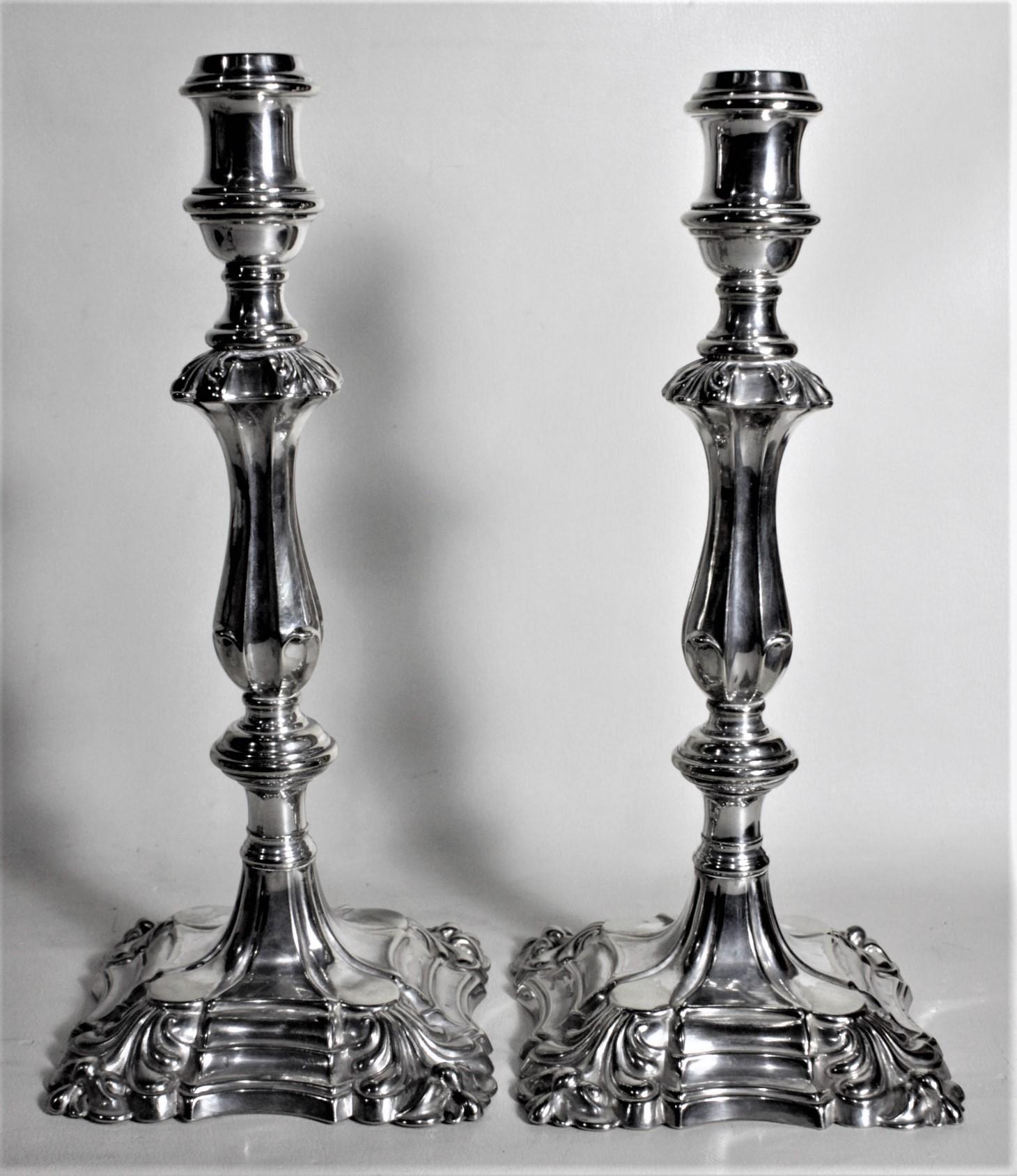 Pair of Antique English Edwardian Silver Plated Candlesticks For Sale 4
