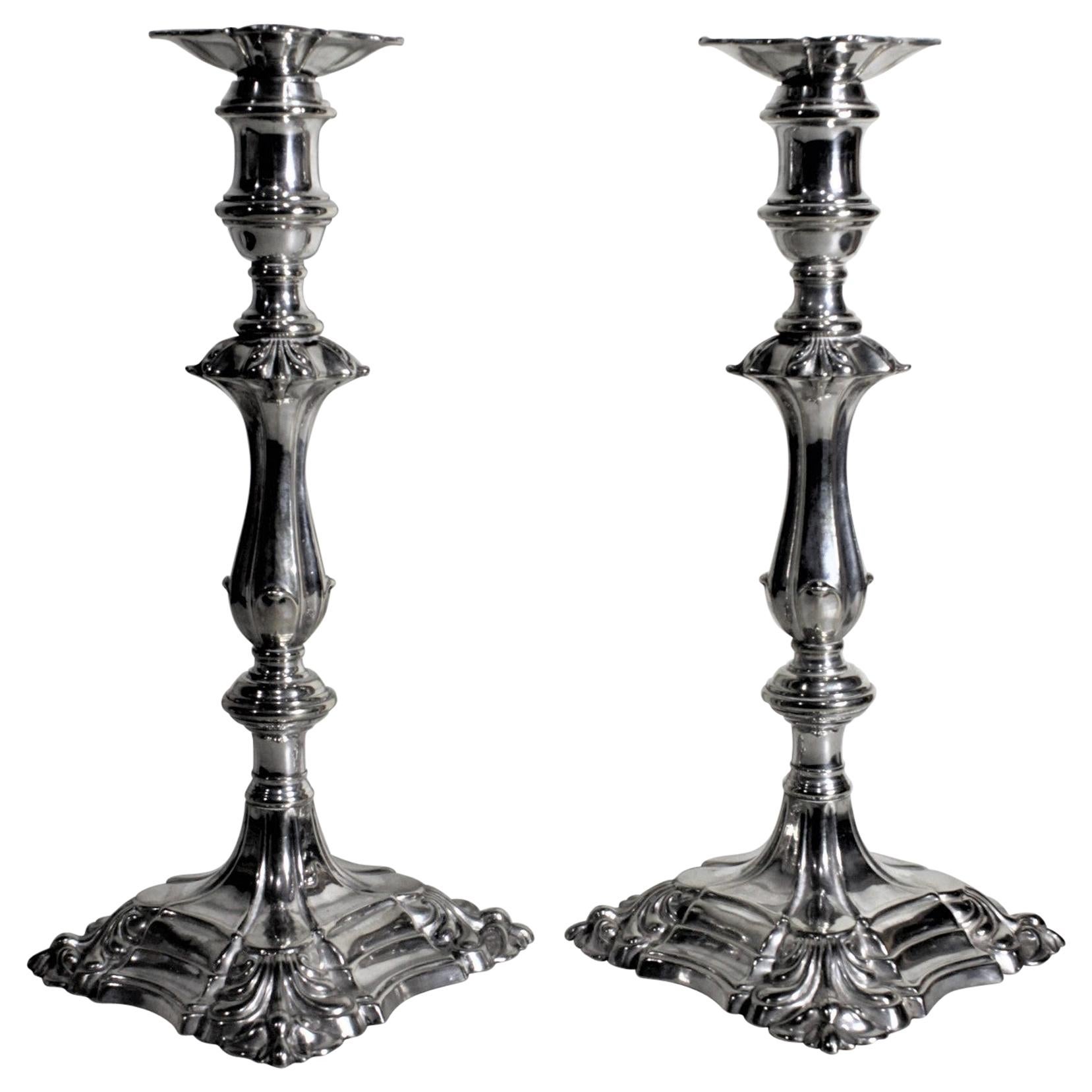 Pair of Antique English Edwardian Silver Plated Candlesticks