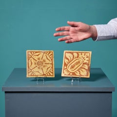 Pair of Antique English Encaustic Medieval Style Tiles