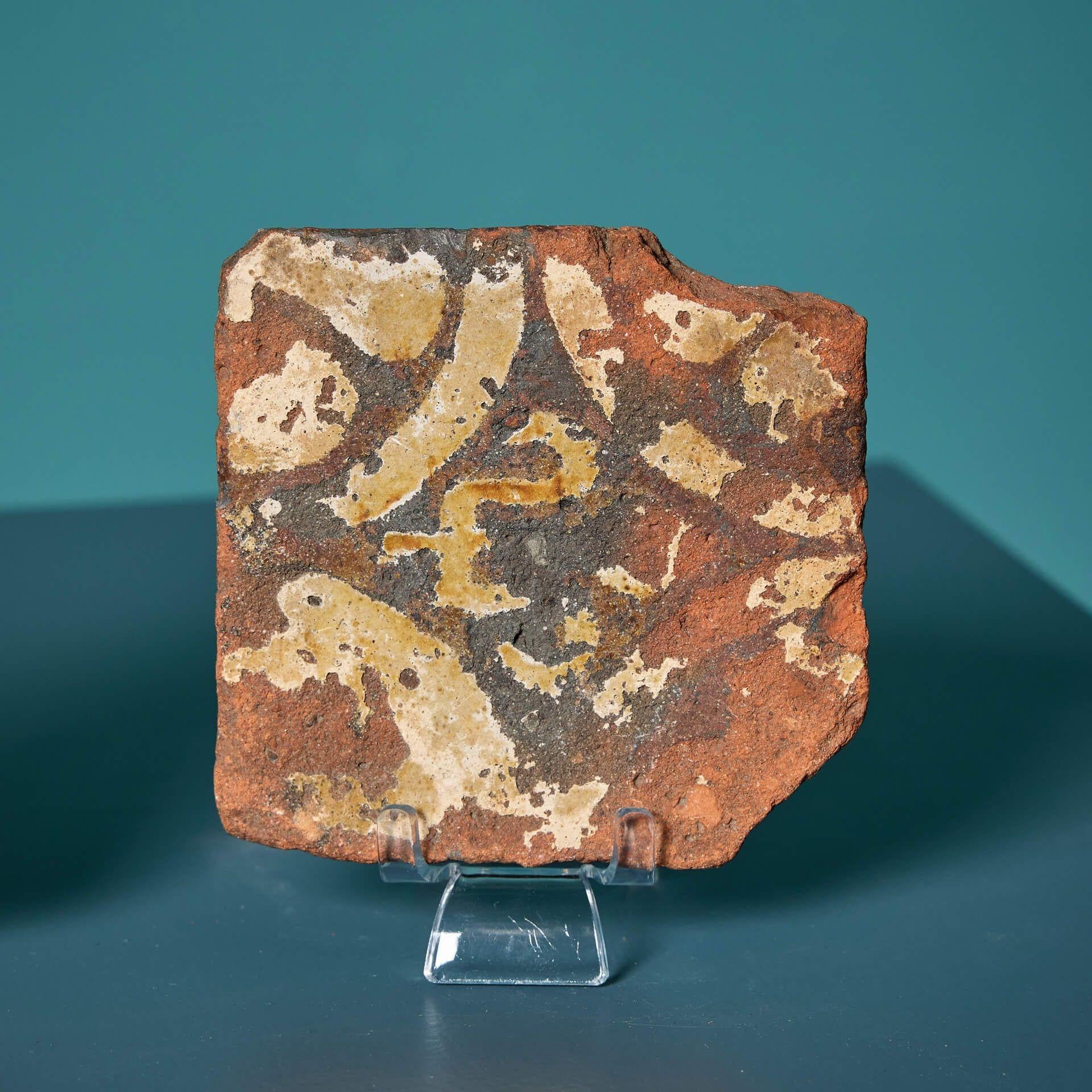 18th Century and Earlier Pair of Antique English Encaustic Medieval Tiles c.1400 For Sale